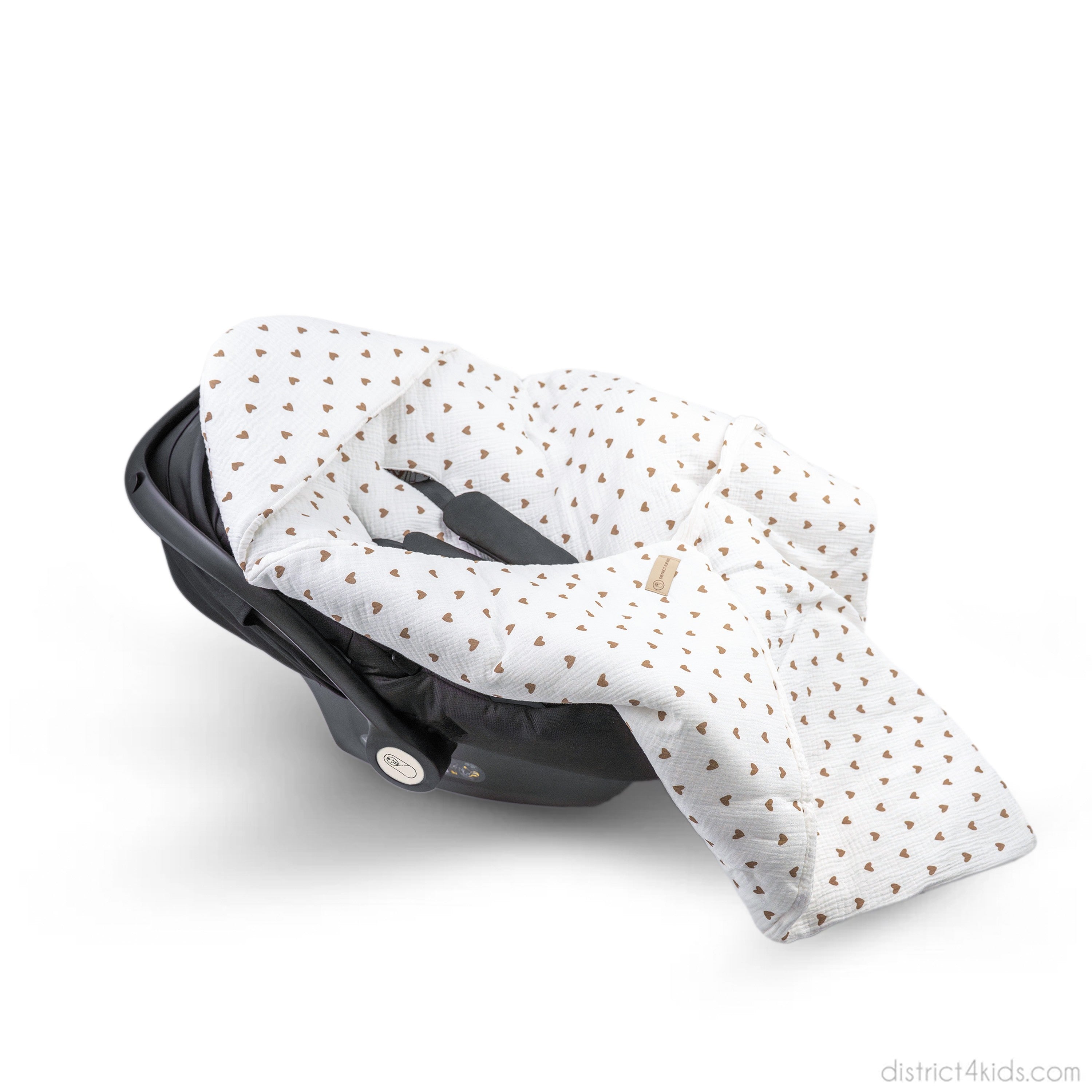 Einschlagdecke Musselin Herzen braun – Perfekt für jede Autoschale - Herzen braun / 2.5 TOG - Einschlagdecke Autoschale