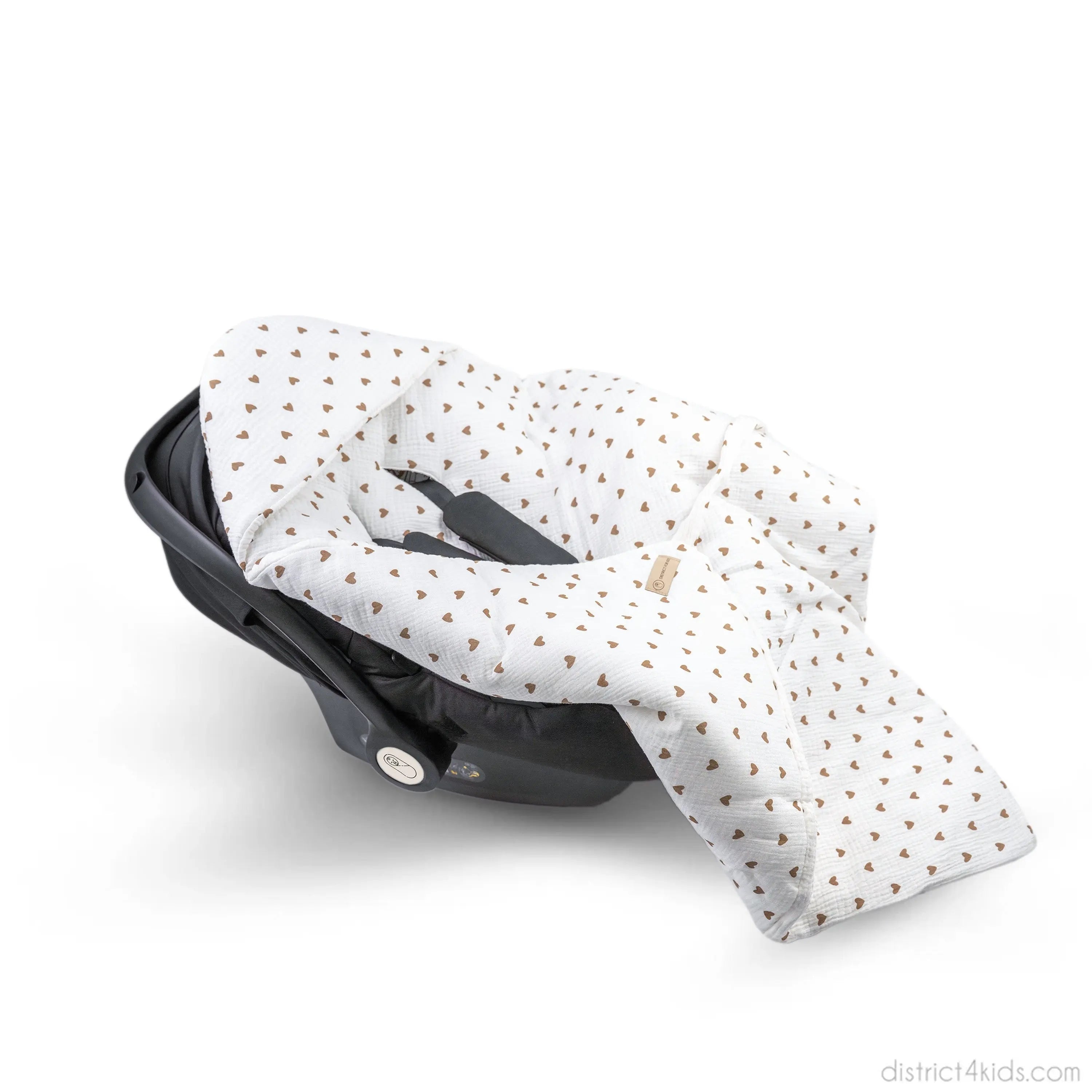 Einschlagdecke Musselin Herzen braun – Perfekt für jede Autoschale - Herzen braun / 2.5 TOG - Einschlagdecke Autoschale