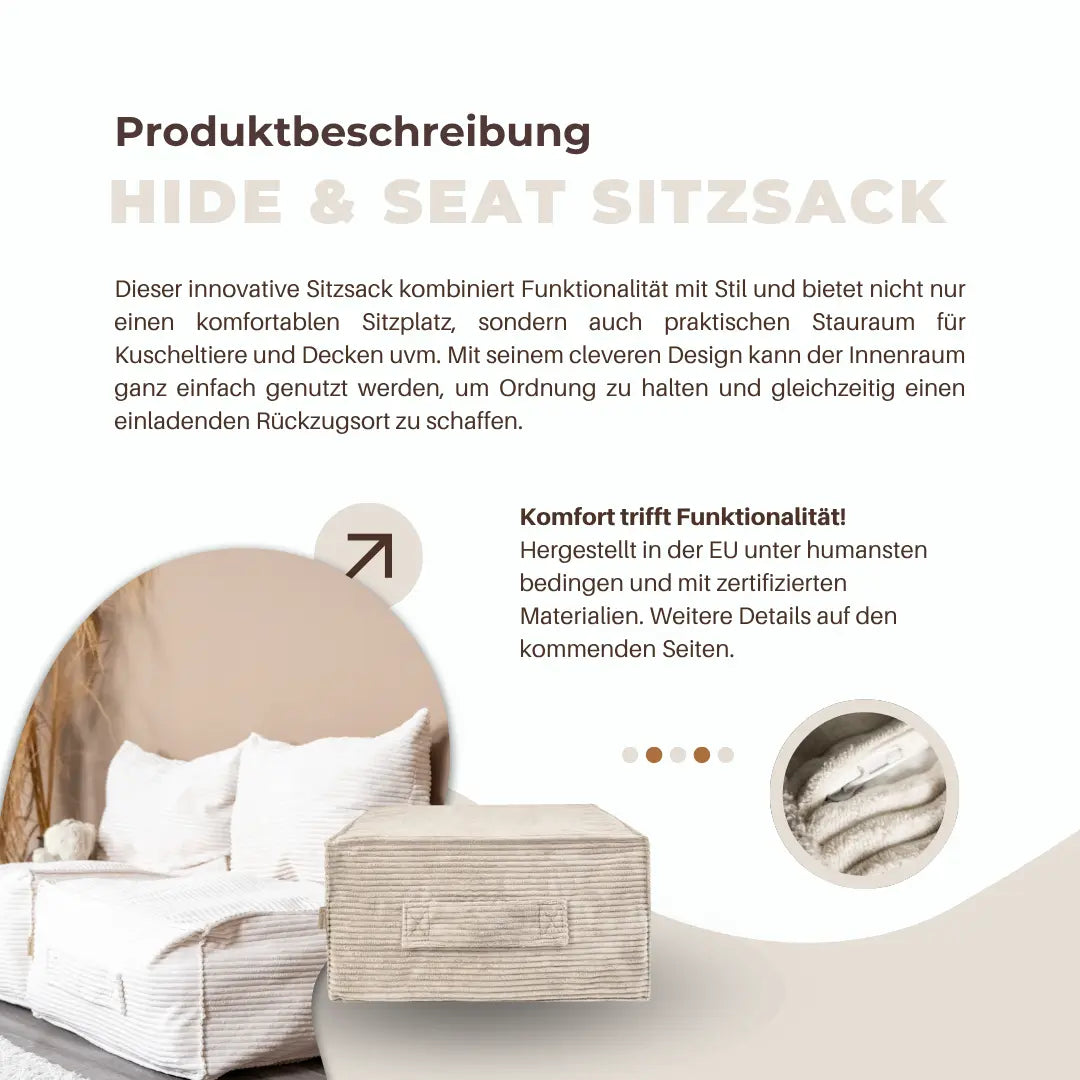 Sitzsack Cube Cord mit Stauraum | Hide and Seat District for Kids