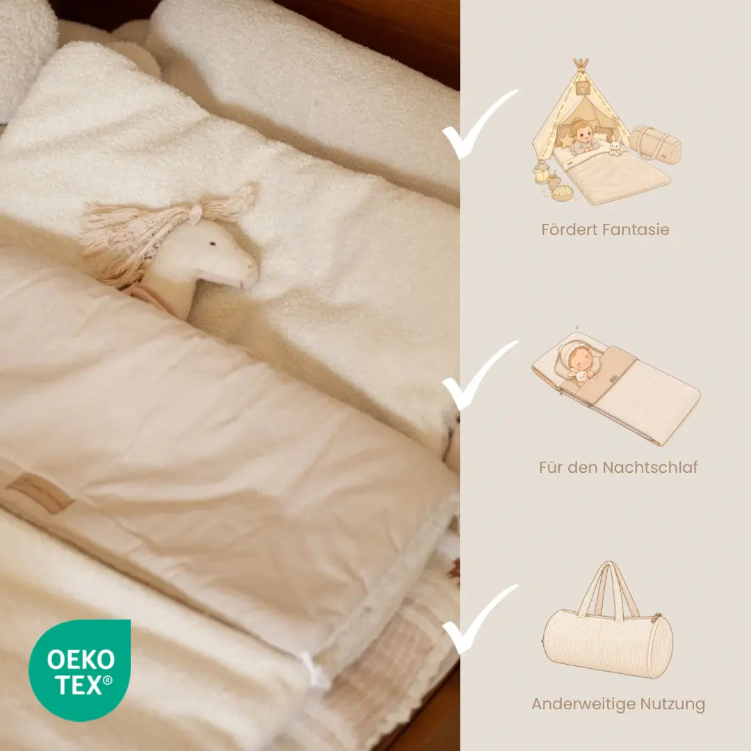 Kinderschlafsack aus Bouclé inkl. Tasche & Kissen – perfekt für unterwegs & zuhause District for Kids