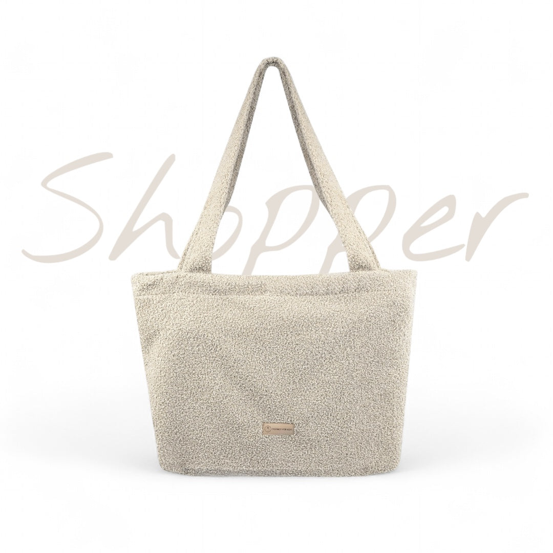Shopper Mom Bag Boucle Teddystoff- Ideal für den Alltag Kinderwagen Cross Shoulder - Wickeltasche
