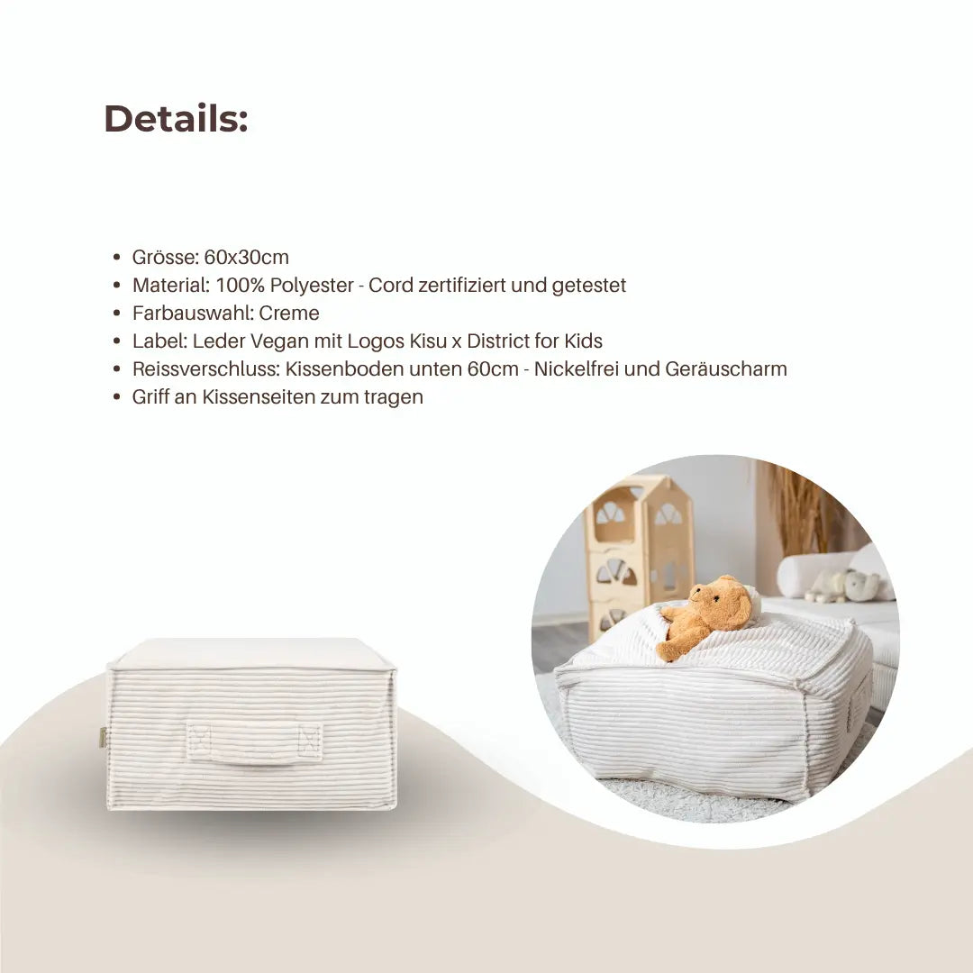 Sitzsack Cube Cord mit Stauraum | Hide and Seat District for Kids