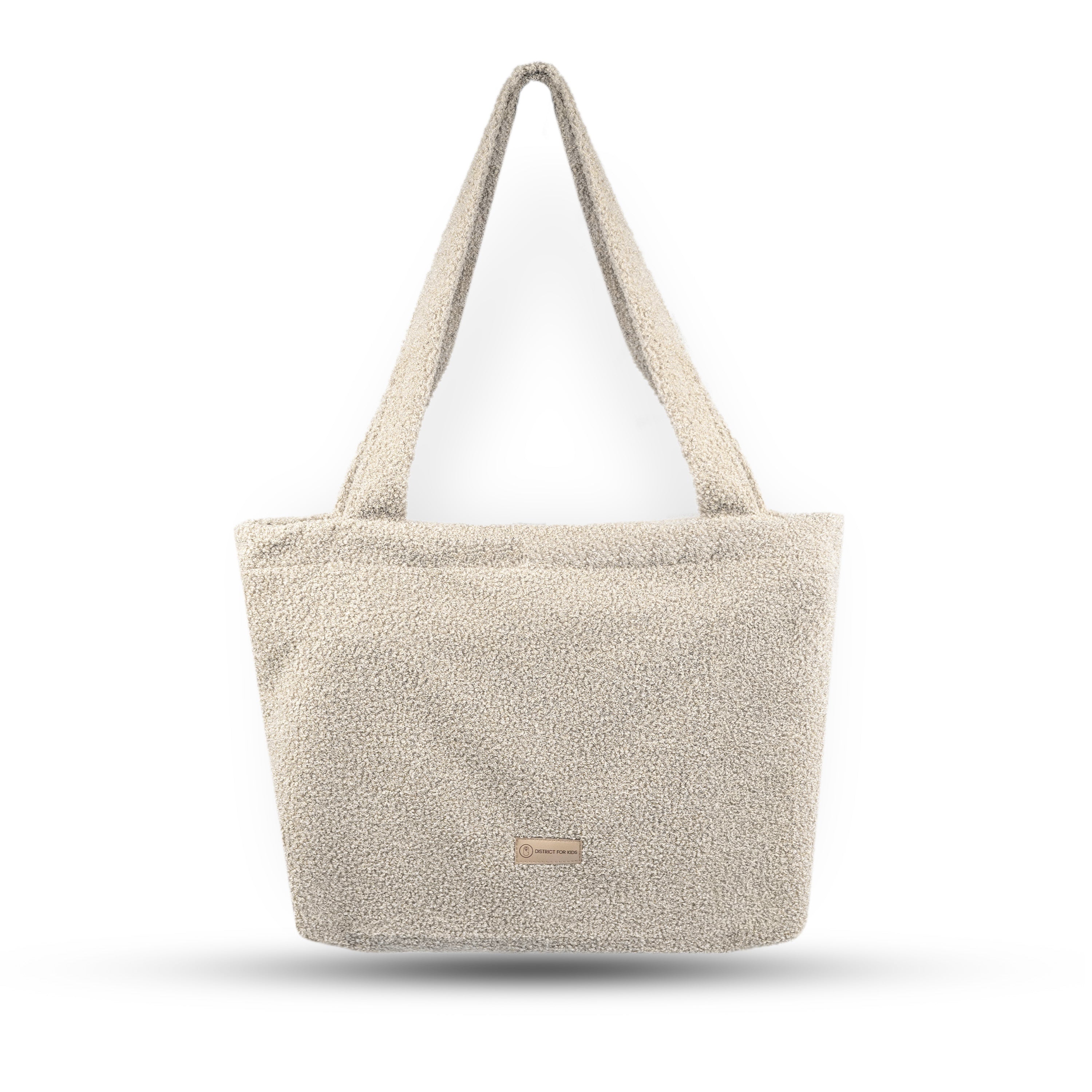 Shopper Mom Bag Boucle Teddystoff- Ideal für den Alltag Kinderwagen Cross Shoulder - Beige - Wickeltasche