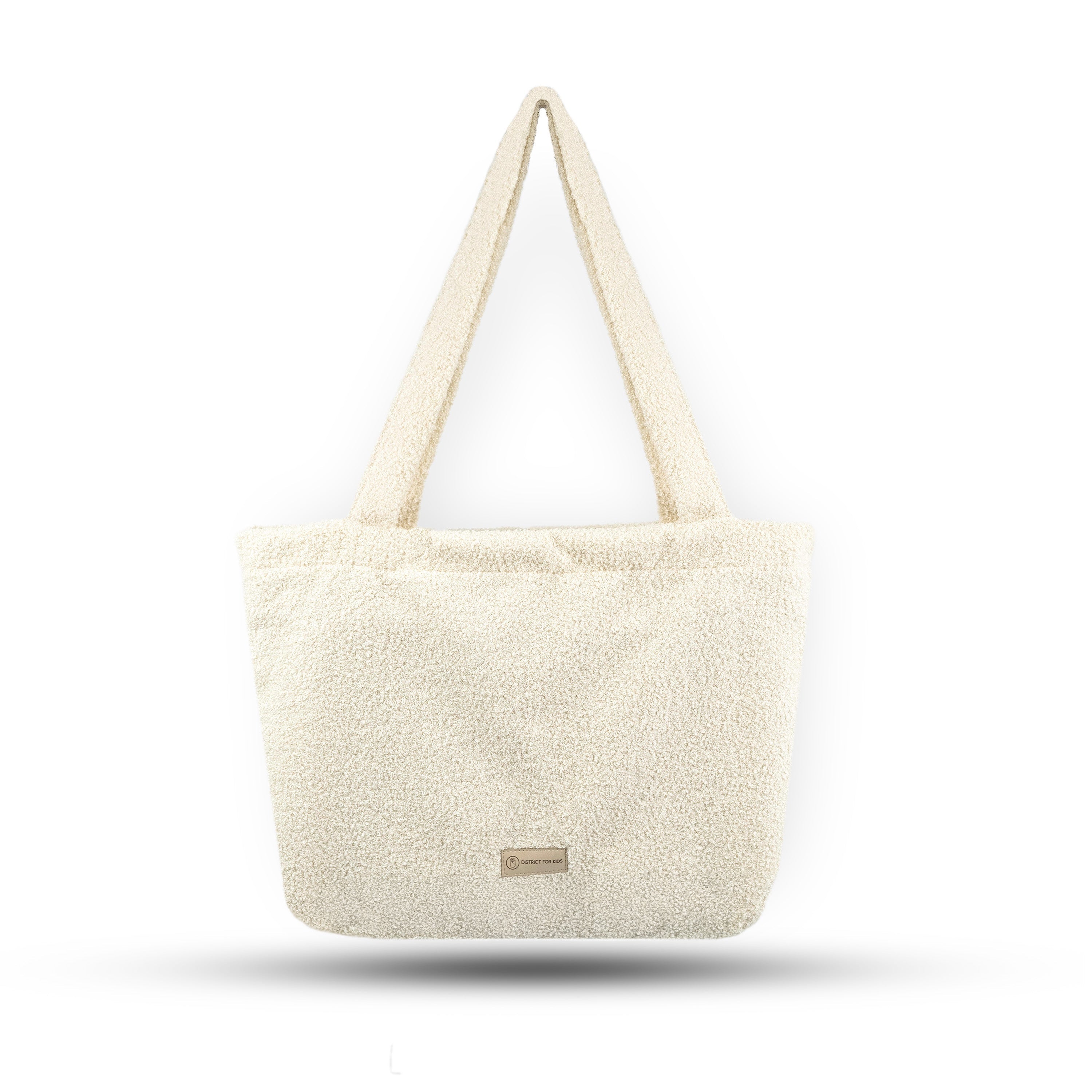 Shopper Mom Bag Boucle Teddystoff- Ideal für den Alltag Kinderwagen Cross Shoulder - Creme - Wickeltasche