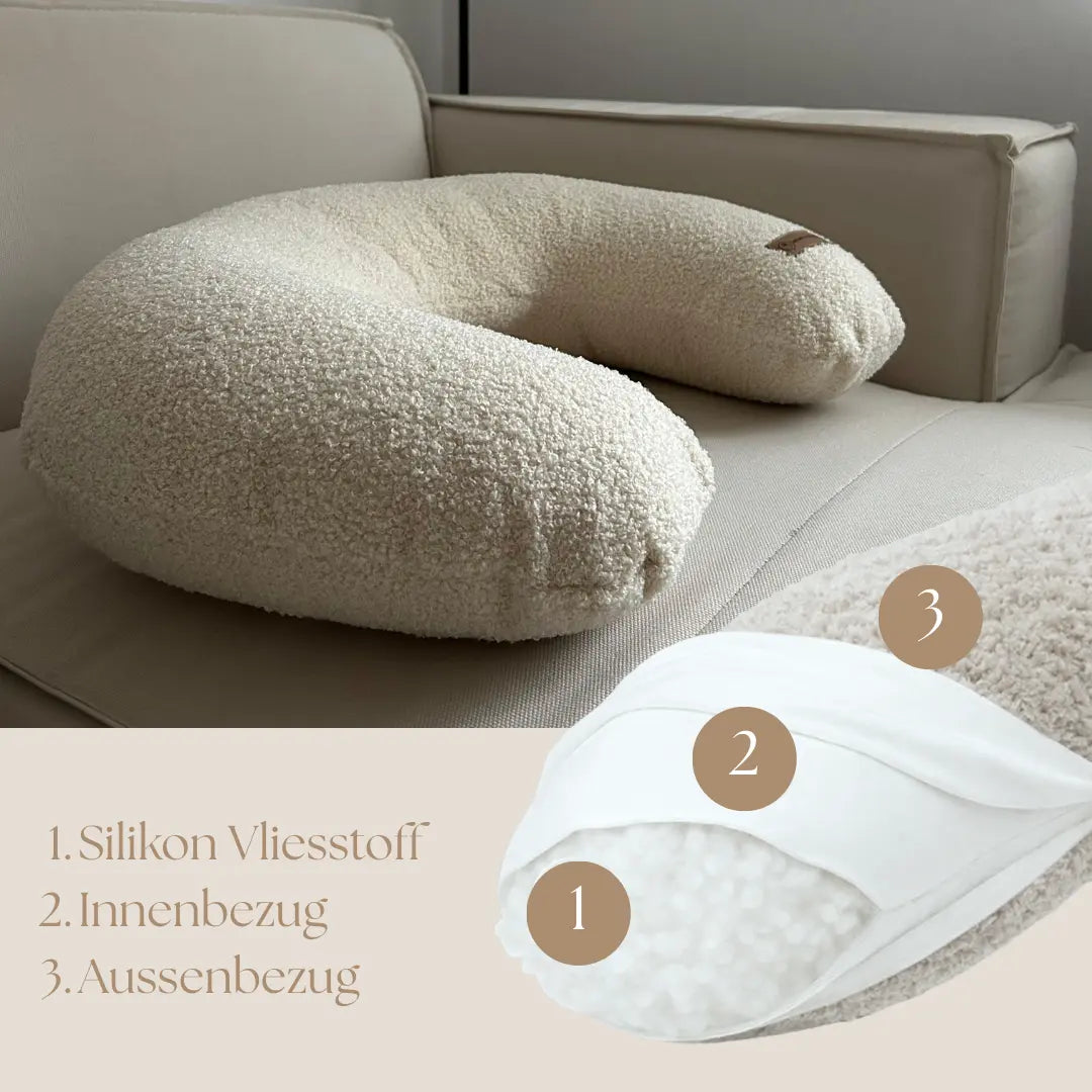 Stillkissen U-Form Teddystoff Bouclé abnehmbaren Bezug – ergonomisch, Oeko-Tex, Halbmond District for Kids