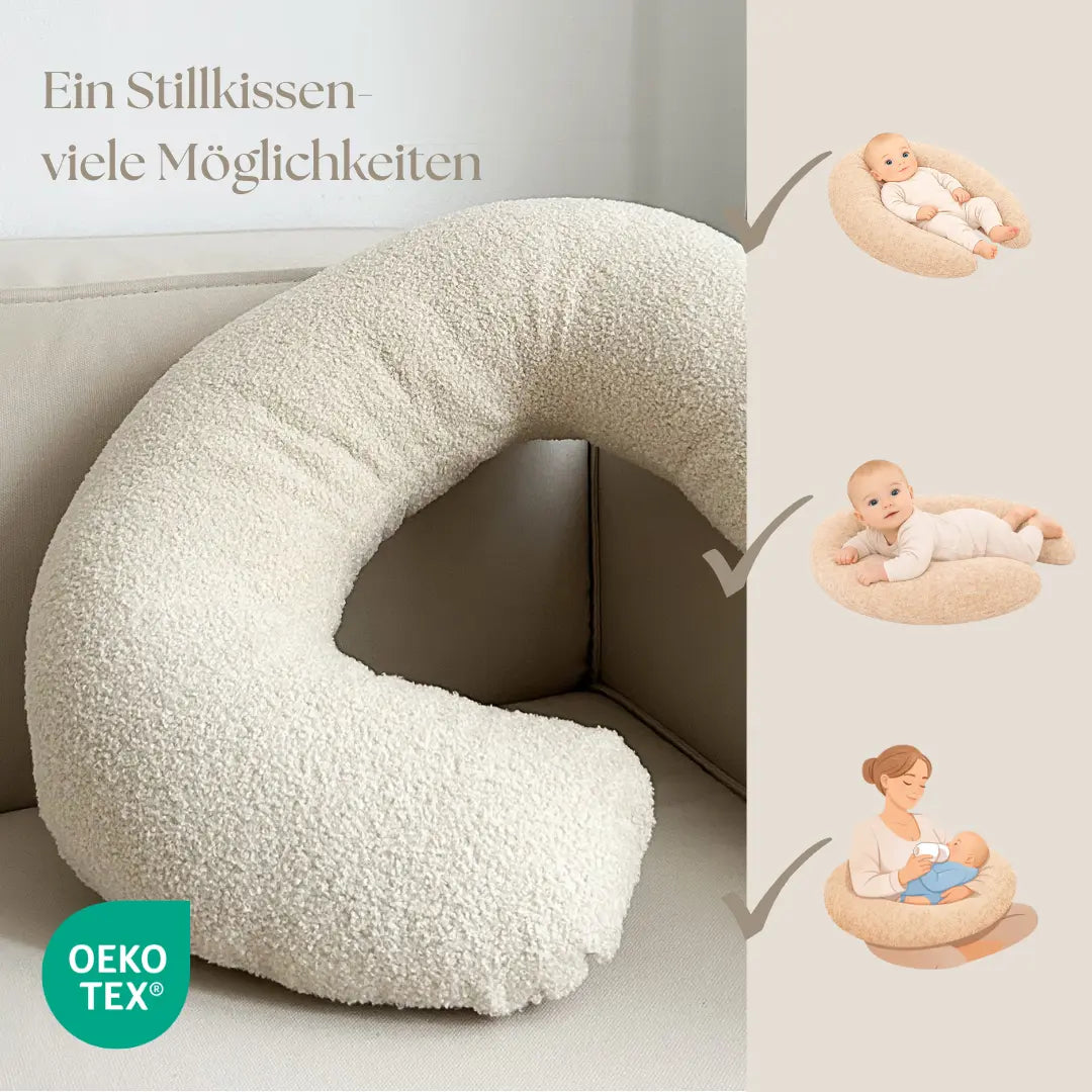 Stillkissen U-Form Teddystoff Bouclé abnehmbaren Bezug – ergonomisch, Oeko-Tex, Halbmond District for Kids