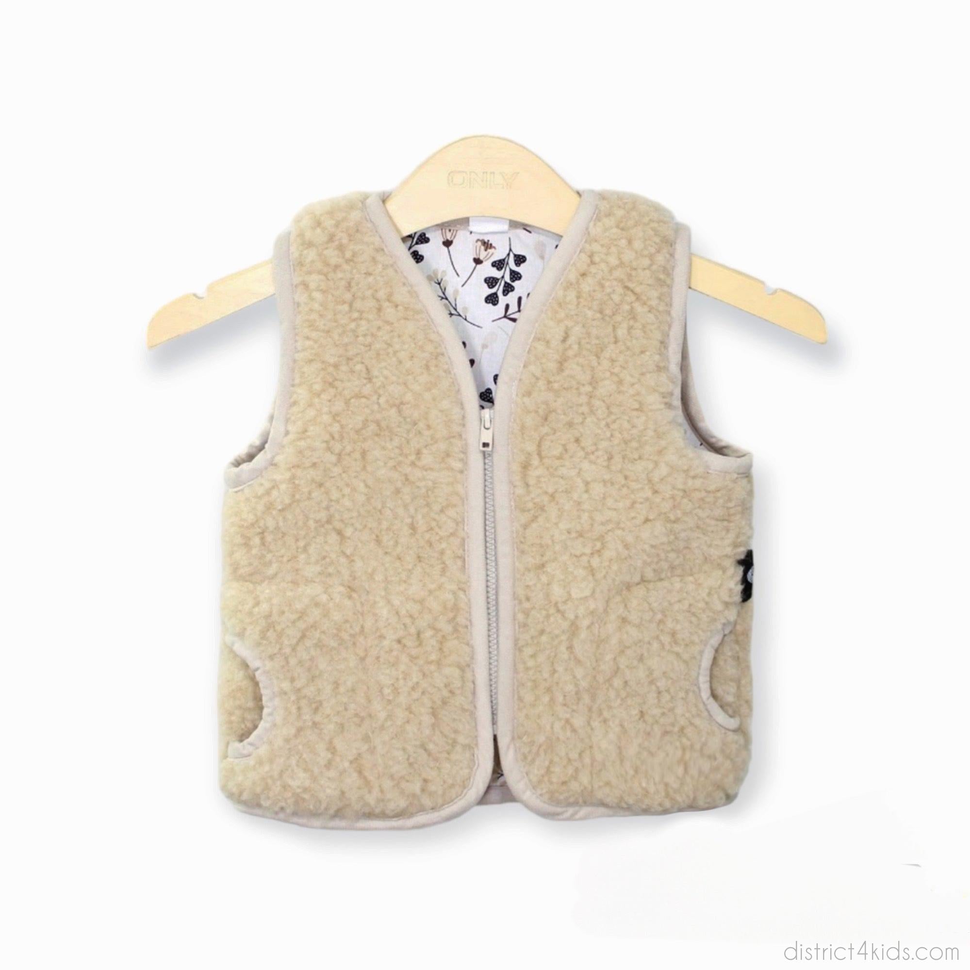 Baby- & Kinderweste Merinowolle Muster Wollwalk | 1-10 Jahre | Beige Zweige-Weste-District for Kids-Beige-1-3 Jahre-District for Kids