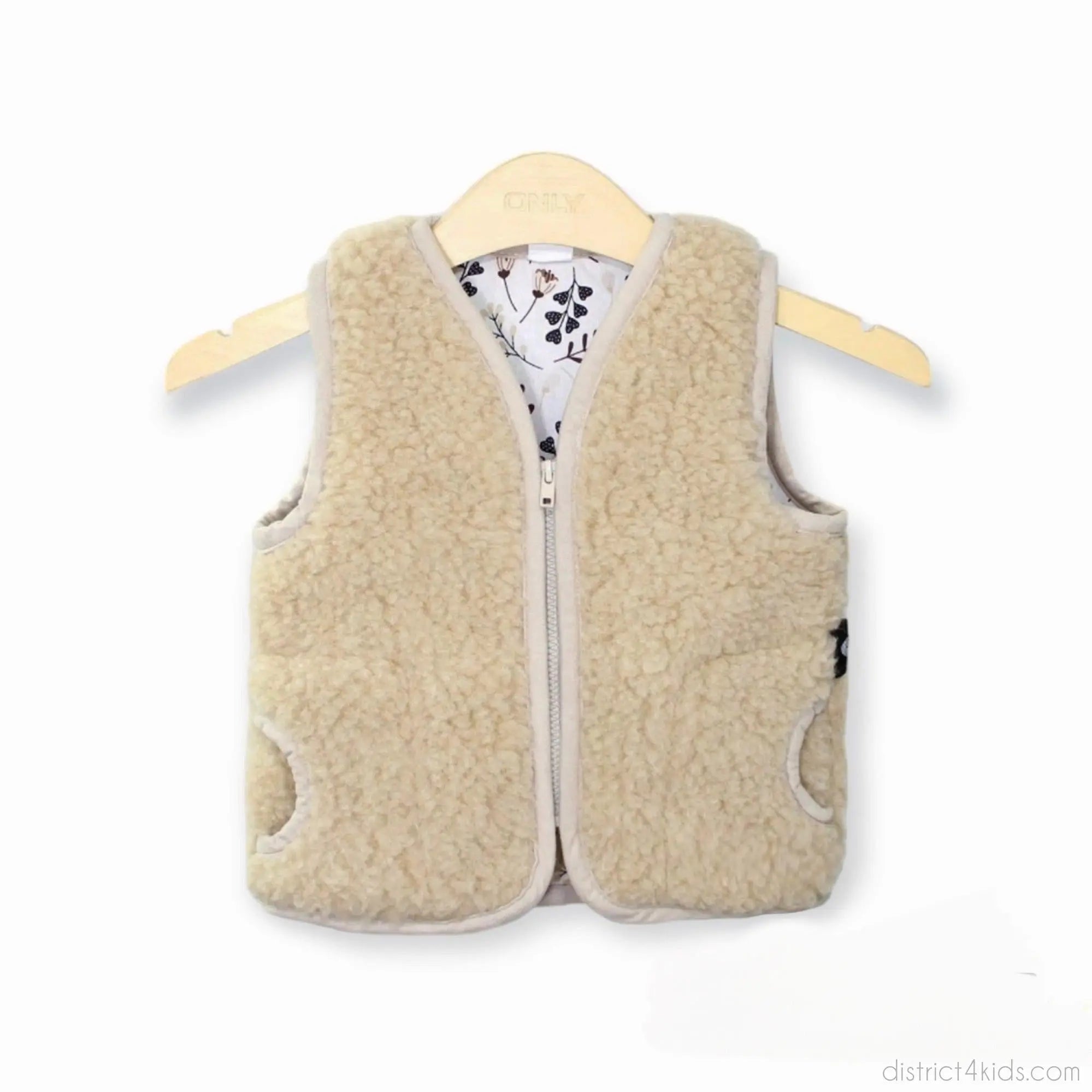 Baby- & Kinderweste Merinowolle Muster Wollwalk | 1-10 Jahre | Beige Zweige-Weste-District for Kids-Beige-1-3 Jahre-District for Kids