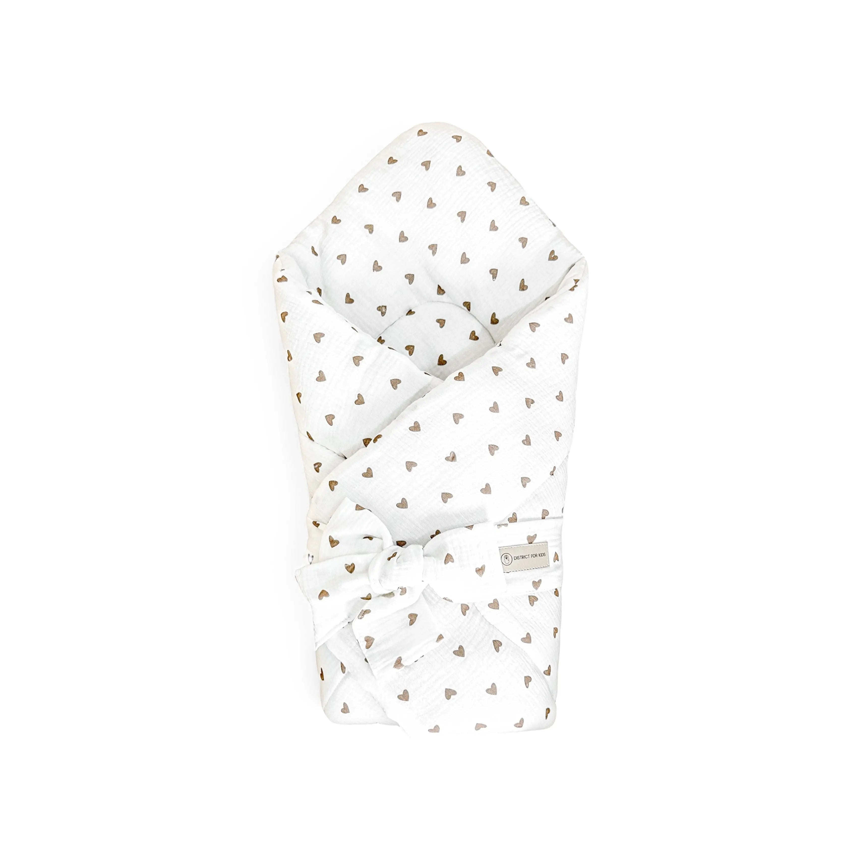 Babyhörnchen Musselin Herzen braun mit Schleife – Puckdecke & Einschlagdecke - Herzen braun / 2.5 TOG - Babyhörnchen
