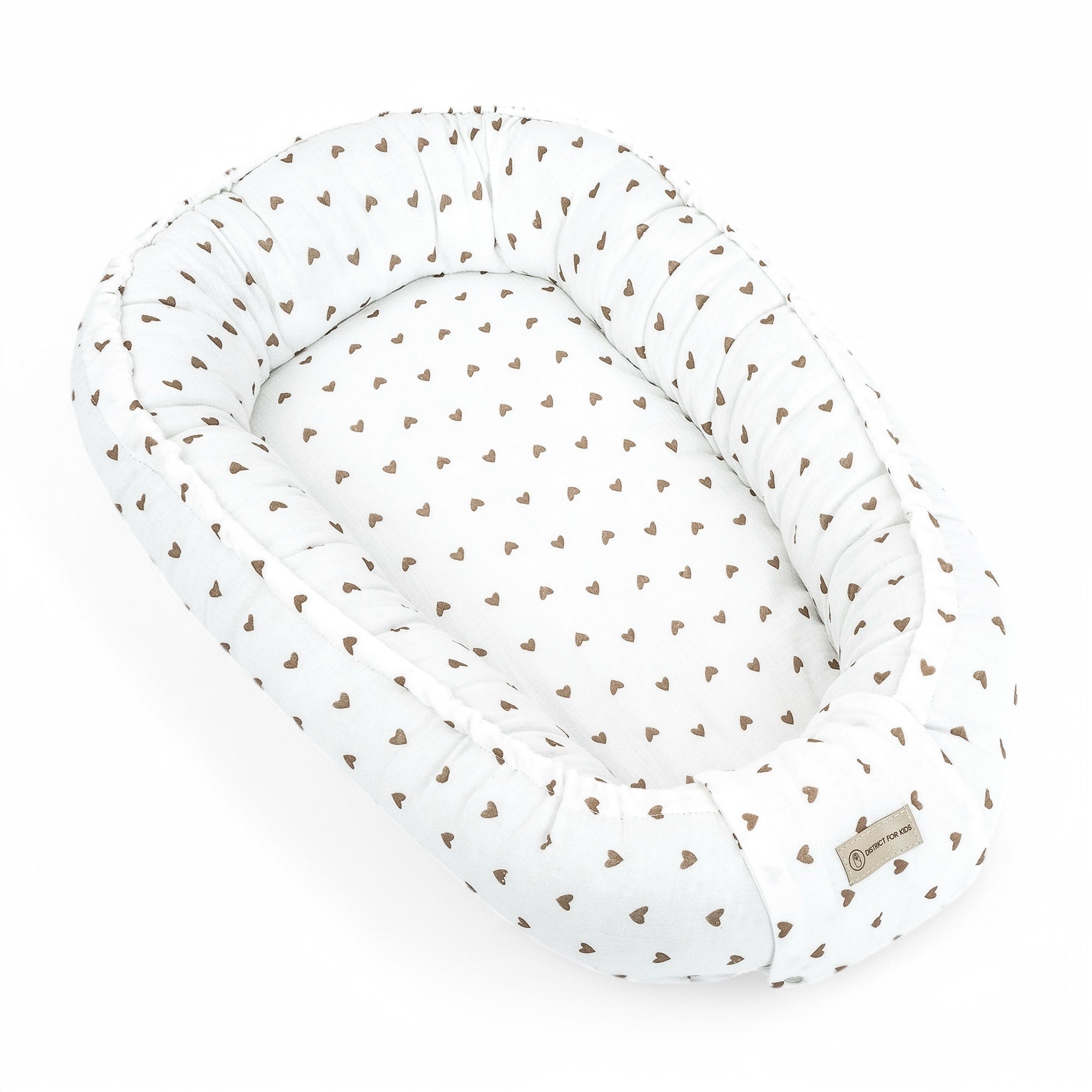 Babynestchen Musselin – Weicher Baby-Kokon | Muster Heart Brown-Babynestchen-District for Kids-District for Kids