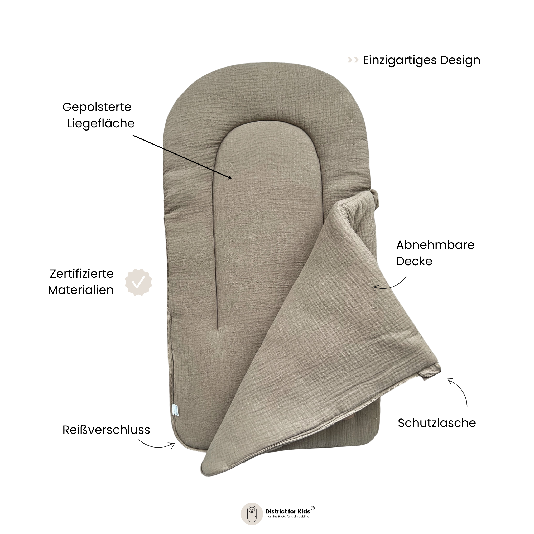 Babyschlafsack Musselin Sleepy – Atmungsaktiver & kuscheliger Ganzjahresschlafsack 2.5 TOG-Babyschlafsack-District for Kids-Beige-75 cm-2.5 Wert-District for Kids