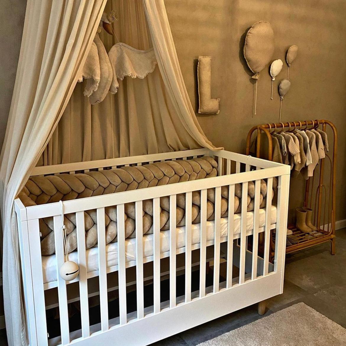 Bettschlange Velours Fischgräten-Design – Premium Schutz & Komfort für Babyschlaf-Bettumrandung-District for Kids-180 cm-Beige-District for Kids