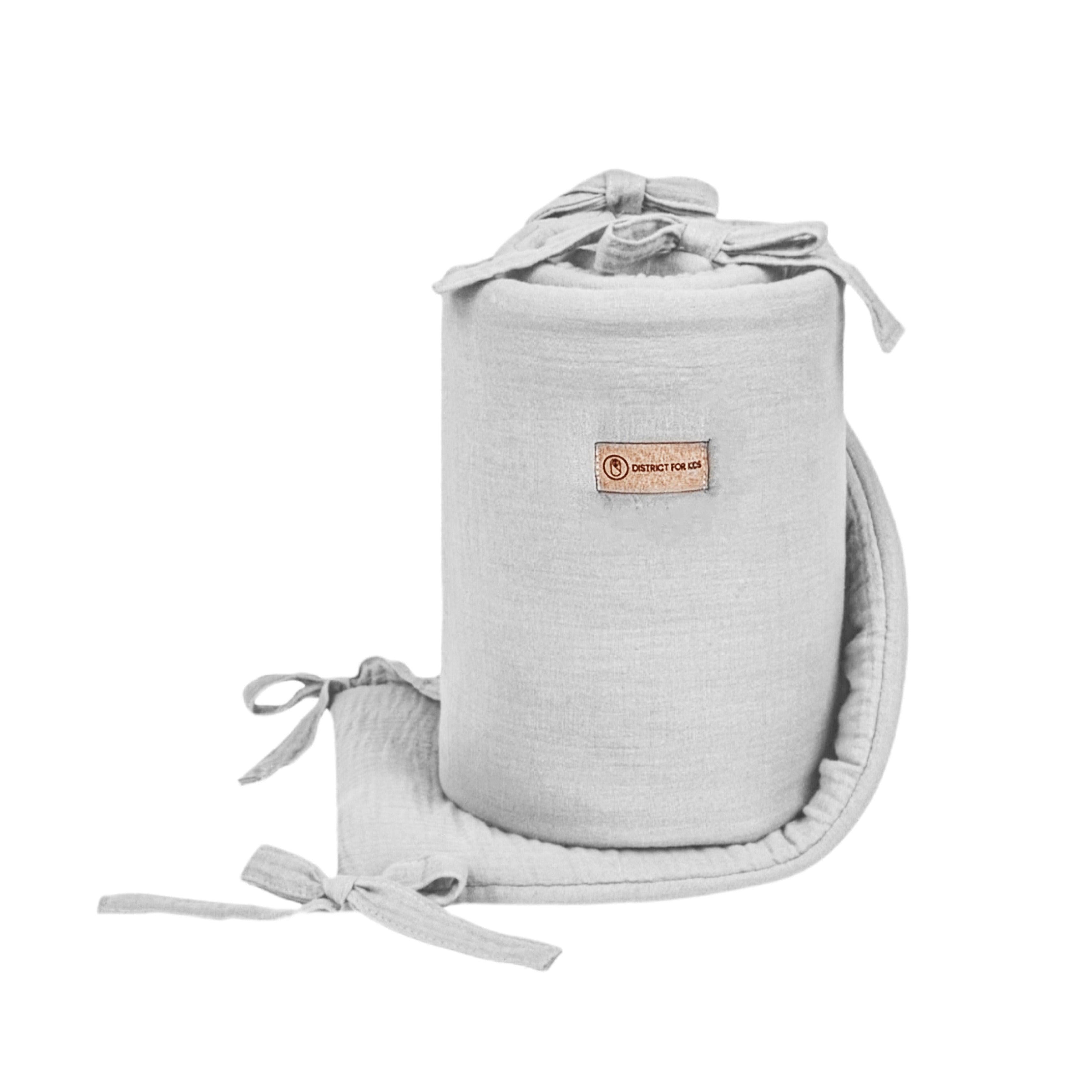 Bettumrandung Musselin – Atmungsaktive Umrandung für Babybett & Beistellbett-Bettumrandung-District for Kids-Grau-150 cm-District for Kids