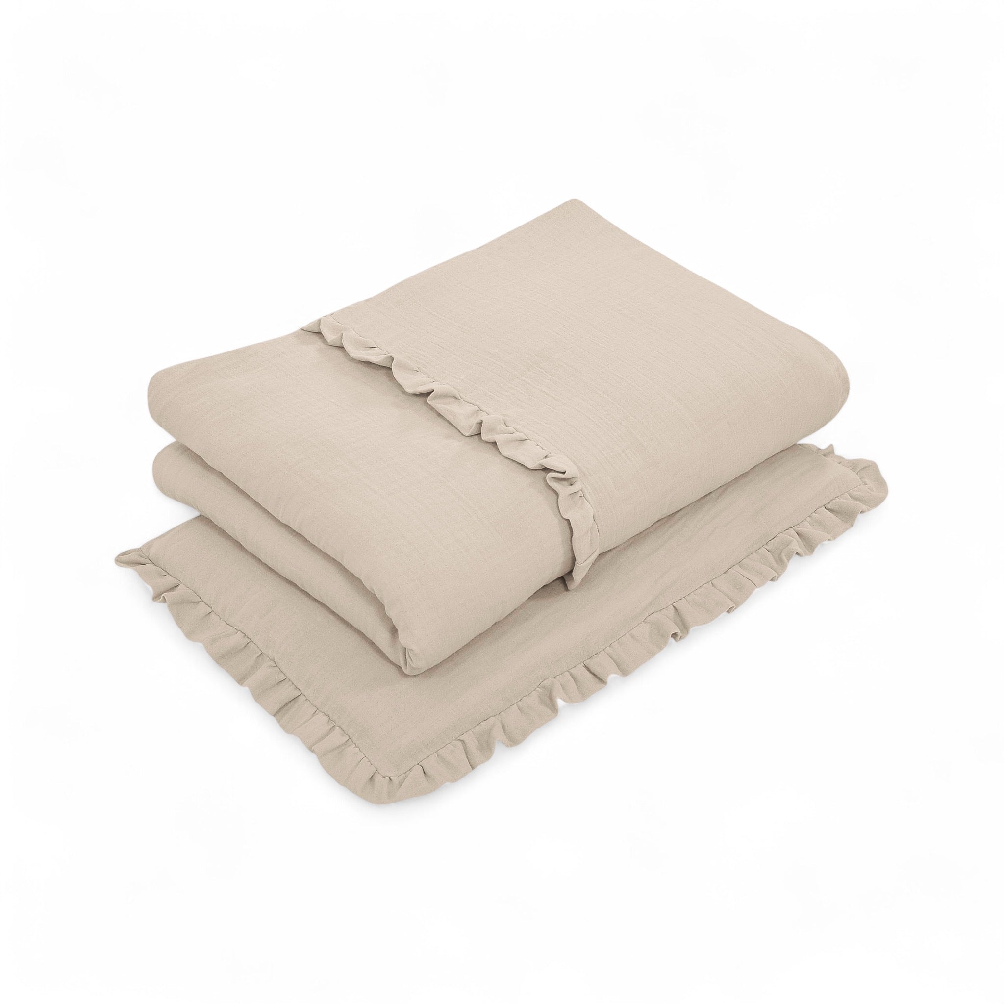 Bettwäsche Musselin Rüschen Gebrauchsfertig – Weich & Atmungsaktiv-Bettwäsche-District for Kids-Beige-50x75cm-District for Kids