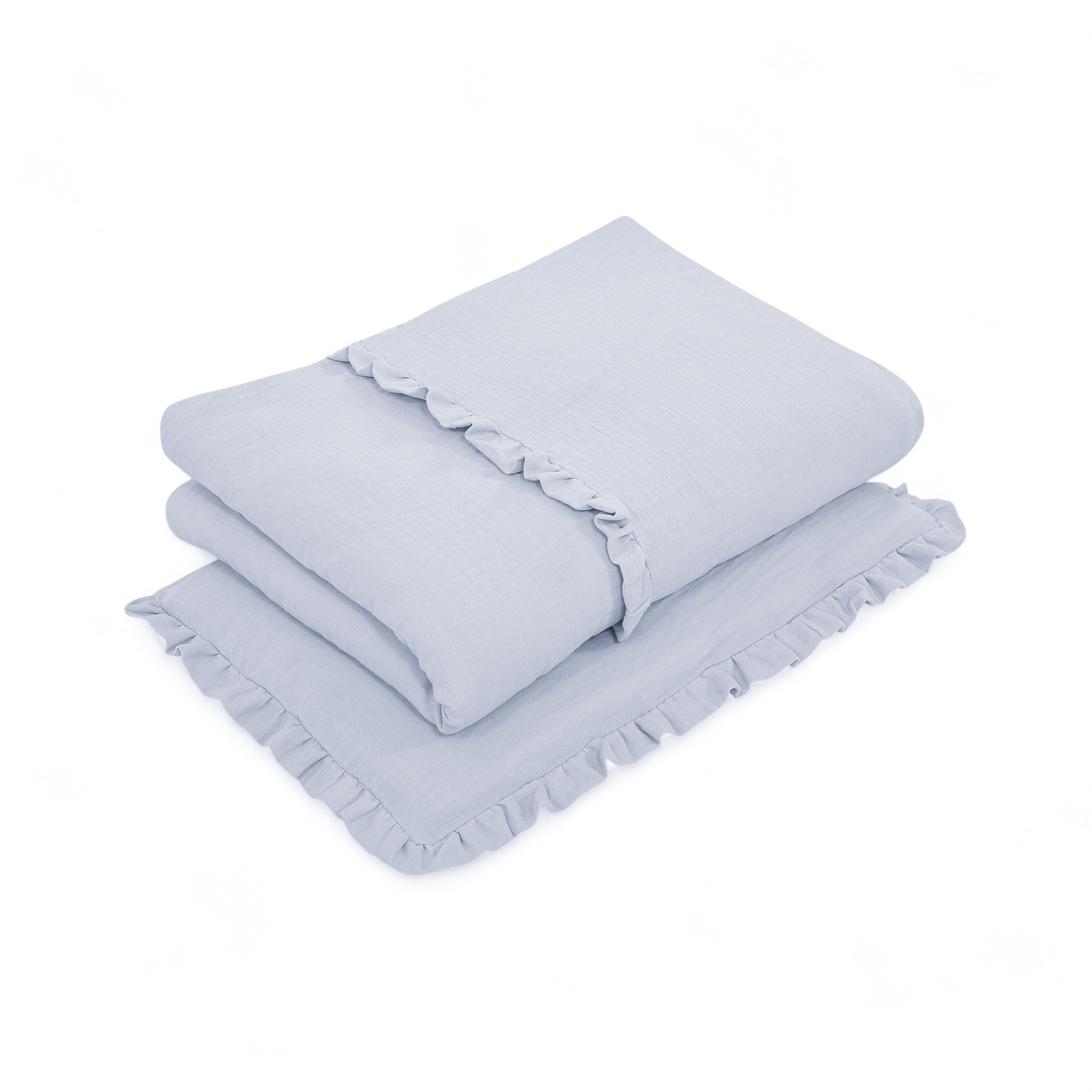 Bettwäsche Musselin Rüschen Gebrauchsfertig – Weich & Atmungsaktiv-Bettwäsche-District for Kids-Grau-50x75cm-District for Kids