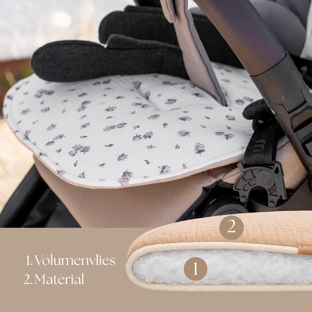 Sitzauflage Musselin Rosen für den Kinderwagen - universell passend District for Kids