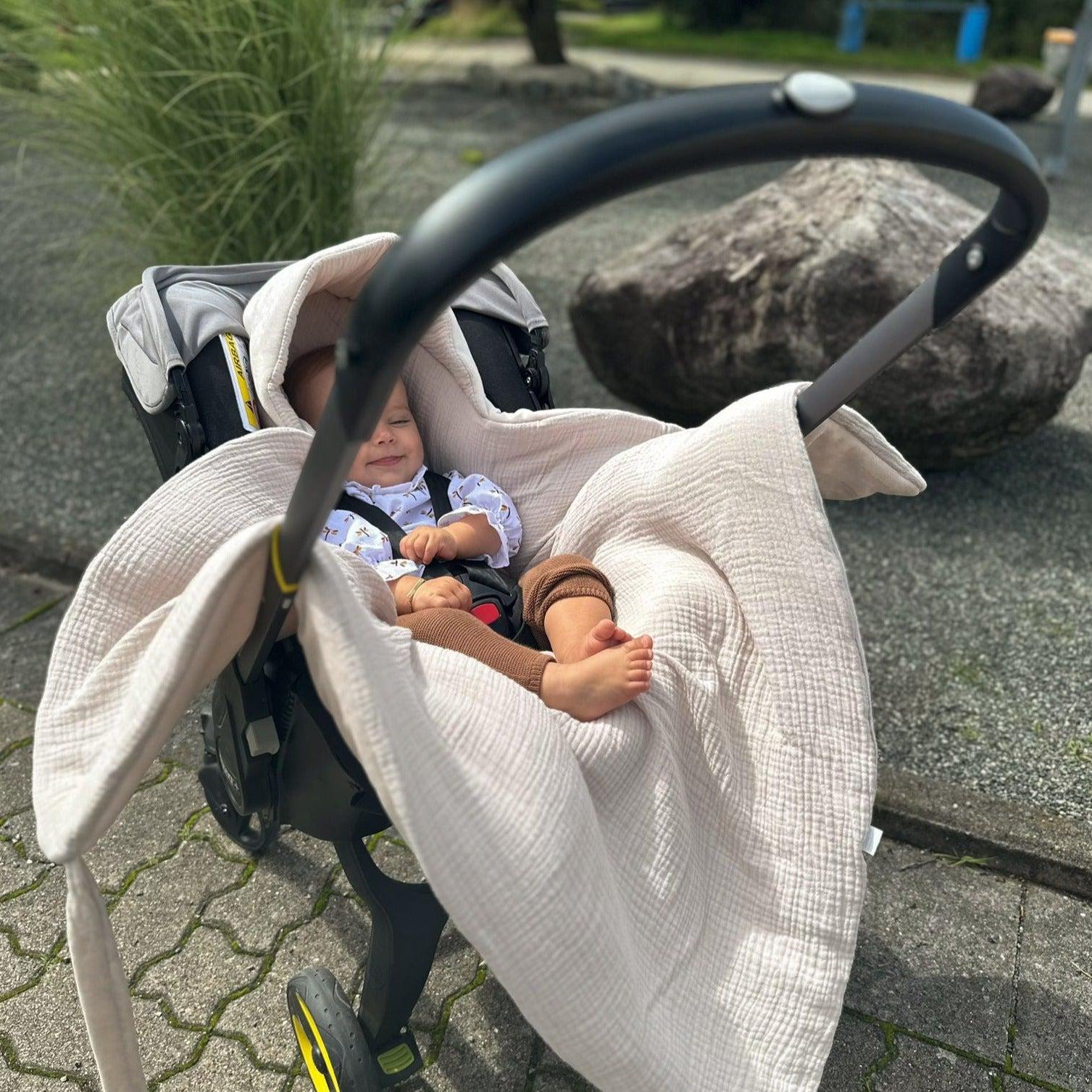 Einschlagdecke Musselin/Velours – Perfekt für Autoschale 2.5 TOG-Einschlagdecke Autoschale-District for Kids-Beige-2.5 TOG-District for Kids