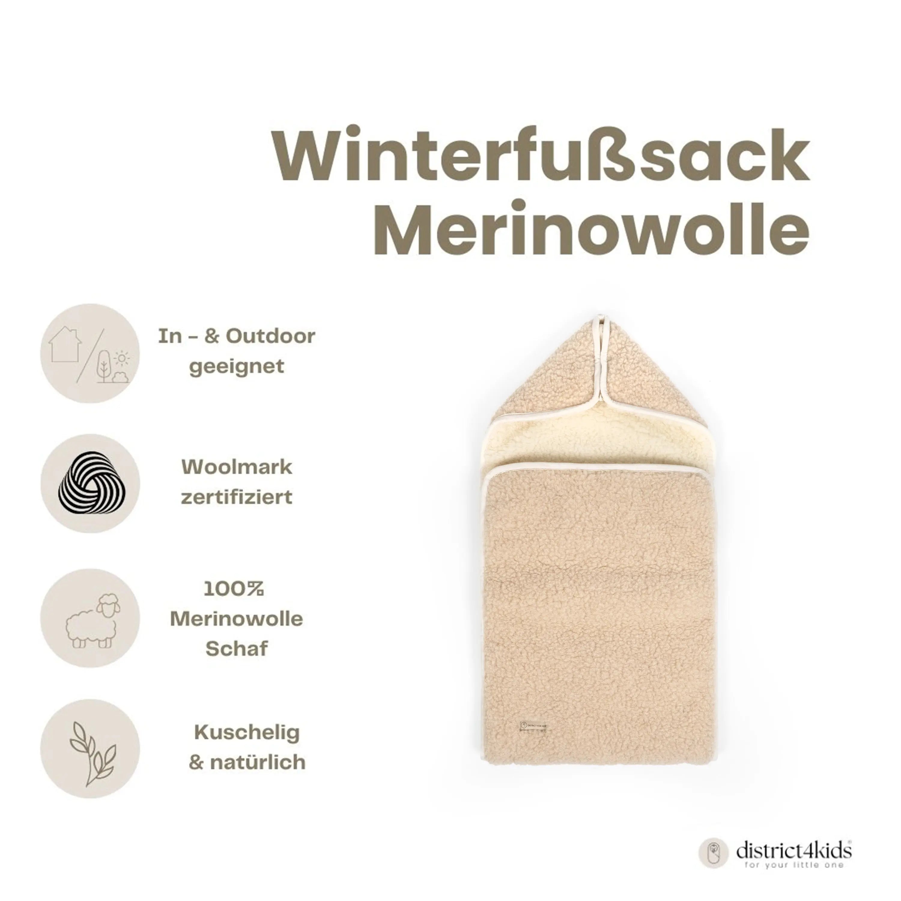 Winterfußsack Schlafsack Merinowolle – für Babywanne & Kinderwagen District for Kids