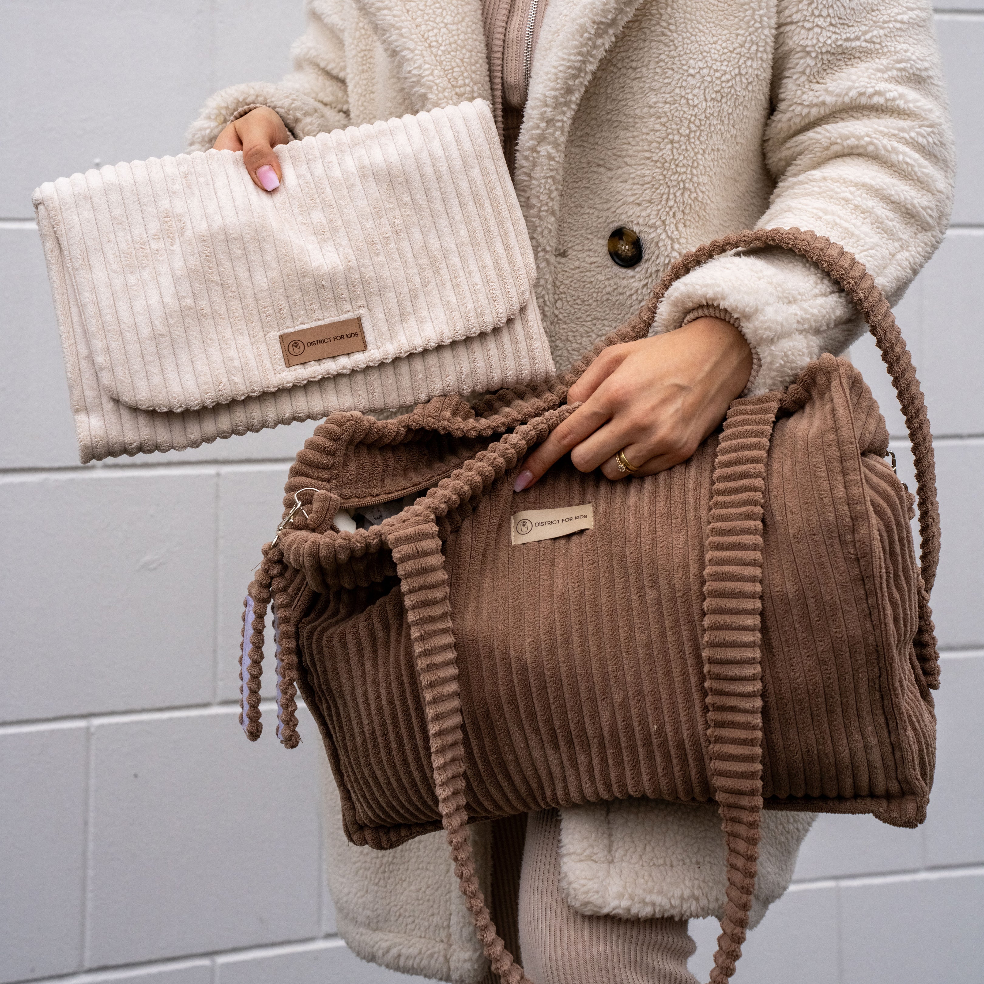 Kinderwagentasche inkl. Wickelunterlage Cord | Wickeltasche-Wickeltasche-District for Kids-Creme-District for Kids