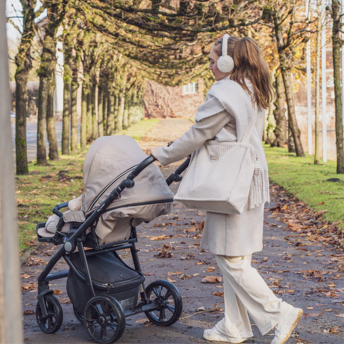 Kinderwagentasche inkl. Wickelunterlage Cord | Wickeltasche-Wickeltasche-District for Kids-Creme-District for Kids