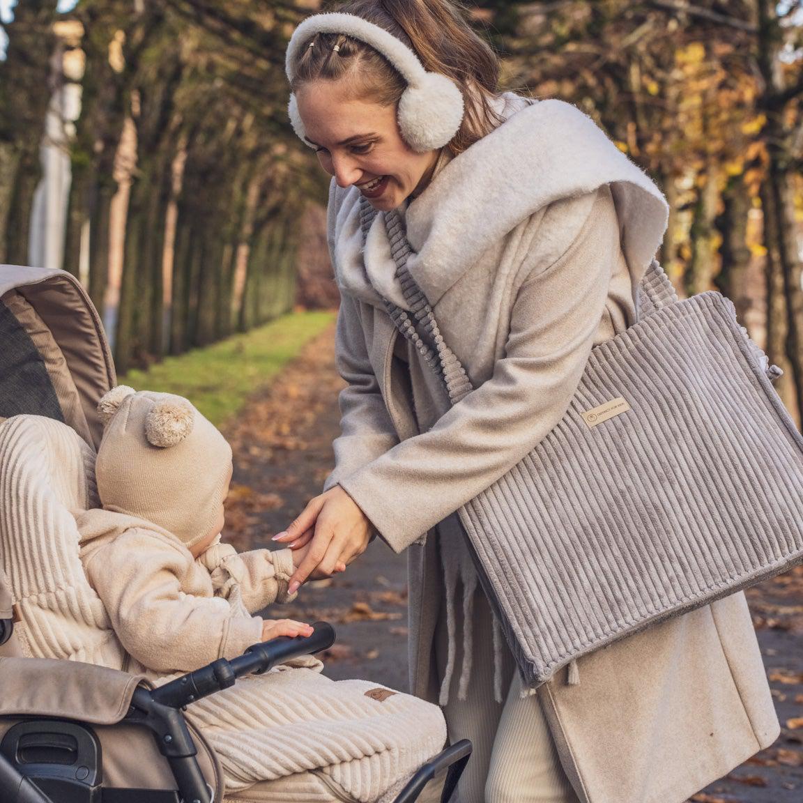 Kinderwagentasche inkl. Wickelunterlage Cord | Wickeltasche-Wickeltasche-District for Kids-Creme-District for Kids