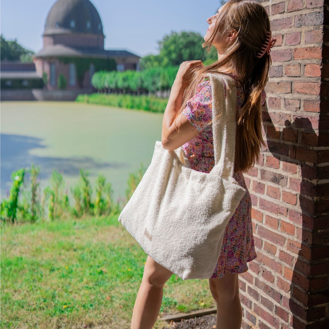 Shopper Mom Bag Boucle Teddystoff- Ideal für den Alltag Kinderwagen Cross Shoulder - Wickeltasche