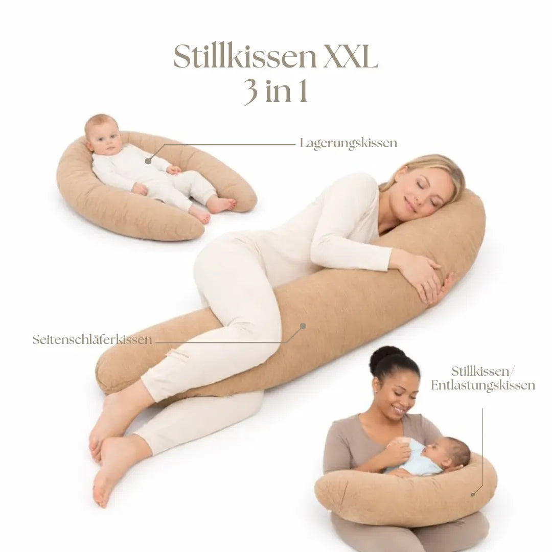 Stillkissen & Schwangerschaftskissen Musselin XXL | Herzen braun District for Kids