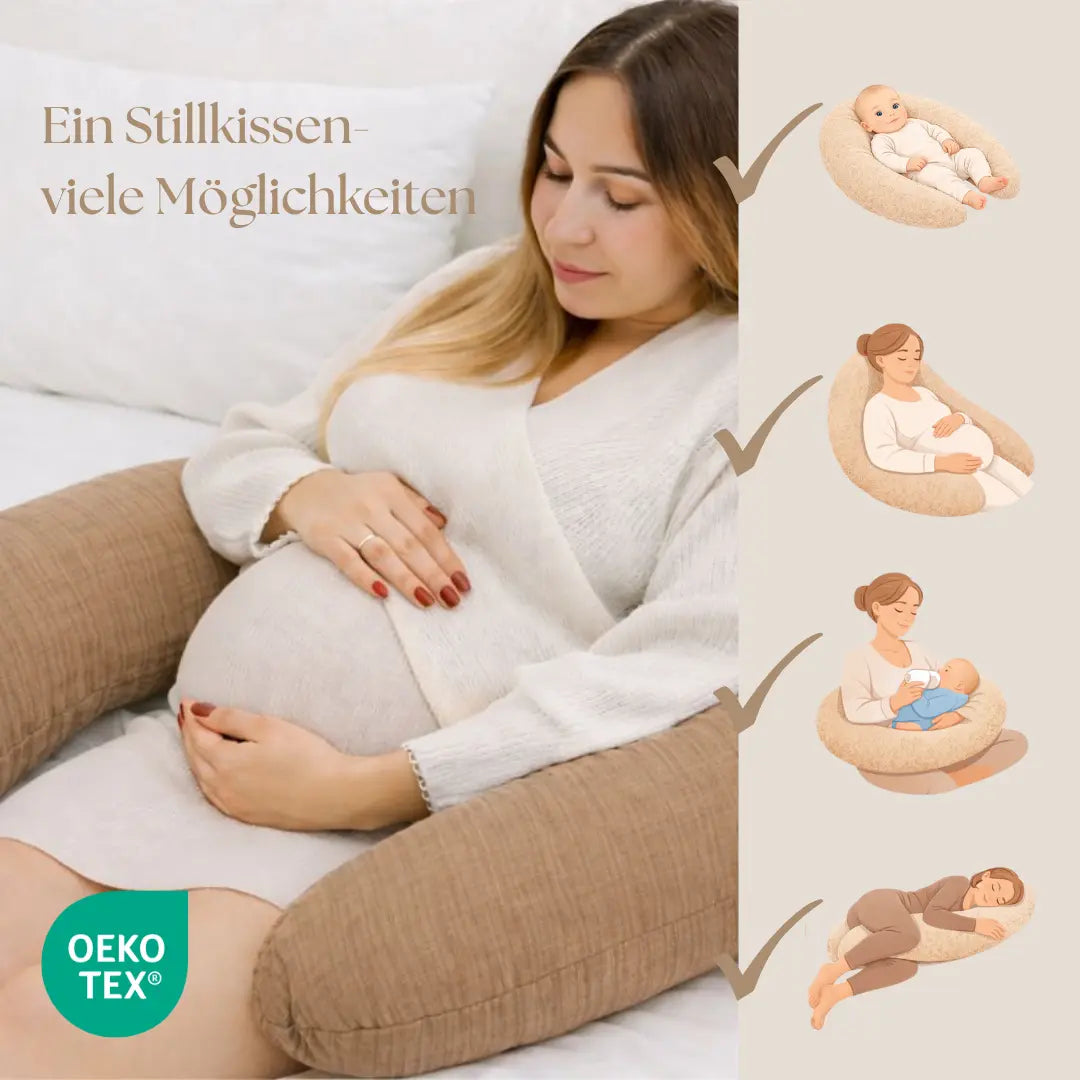 Stillkissen & Schwangerschaftskissen Musselin XXL | Herzen braun District for Kids