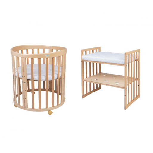 Mitwachsendes Babybett 7-in-1 – Ein Bett für viele Jahre | Ovale Form-Babybett-Waldin-Natur-District for Kids
