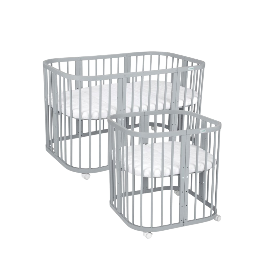 Mitwachsendes Babybett 7-in-1 – Ein Bett für viele Jahre | Quadratische Form-Babybett-Waldin-Grau-District for Kids
