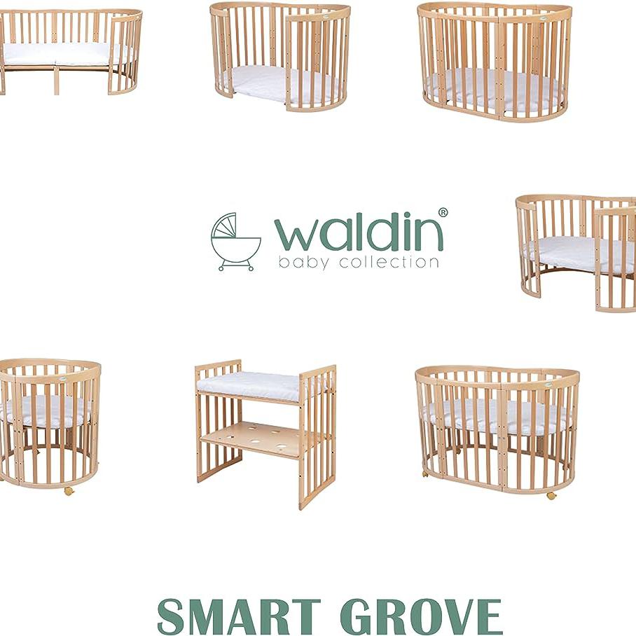 Mitwachsendes Babybett 7-in-1 – Ein Bett für viele Jahre | Quadratische Form-Babybett-Waldin-Natur-District for Kids