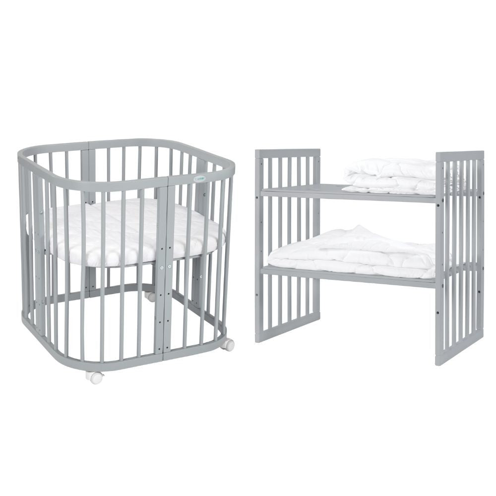 Mitwachsendes Babybett 7-in-1 – Ein Bett für viele Jahre | Quadratische Form-Babybett-Waldin-Natur-District for Kids