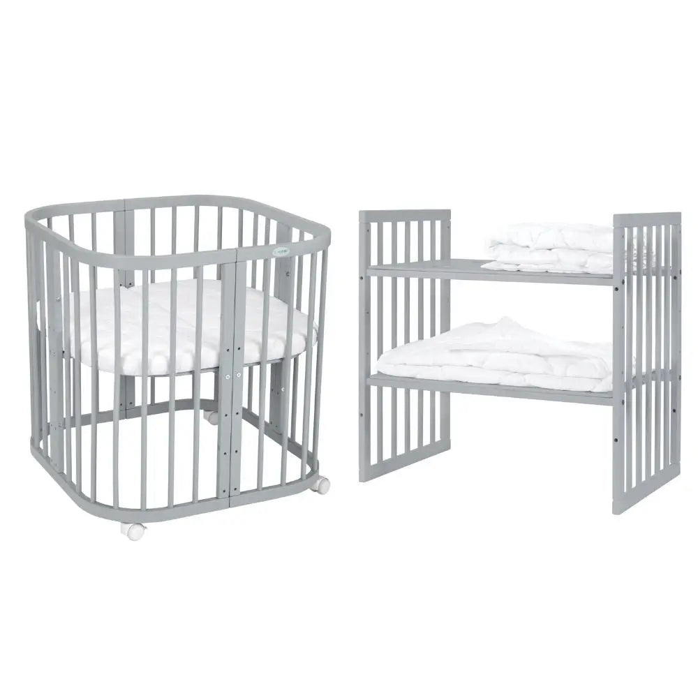 Mitwachsendes Babybett 7-in-1 – Ein Bett für viele Jahre | Quadratische Form-Babybett-Waldin-Natur-District for Kids