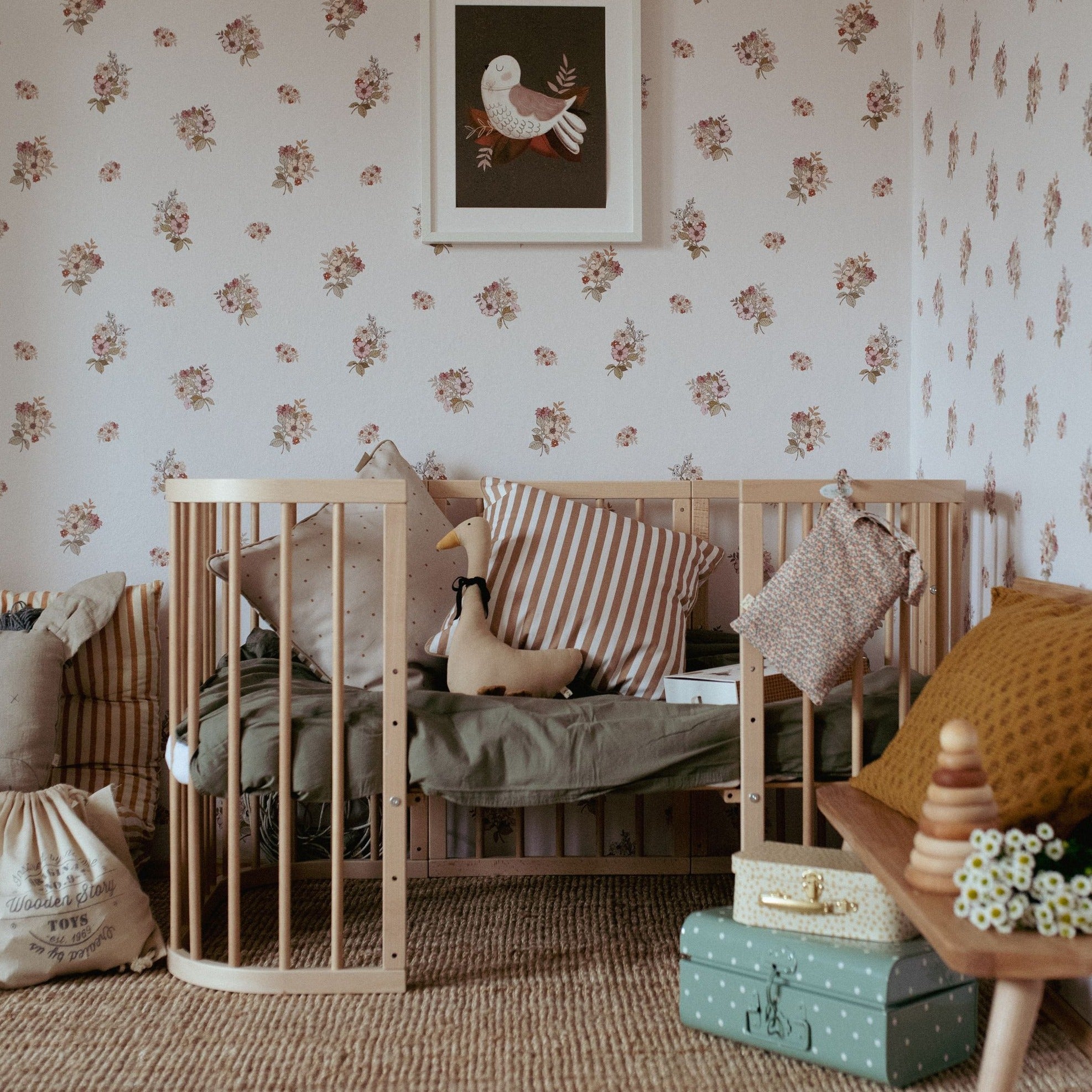 Mitwachsendes Babybett 7-in-1 – Ein Bett für viele Jahre | Quadratische Form-Babybett-Waldin-Natur-District for Kids