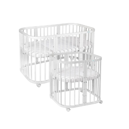 Mitwachsendes Babybett 7-in-1 – Ein Bett für viele Jahre | Quadratische Form-Babybett-Waldin-Weiß-District for Kids