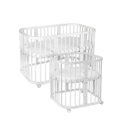 Mitwachsendes Babybett 7-in-1 – Ein Bett für viele Jahre | Quadratische Form-Babybett-Waldin-Weiß-District for Kids