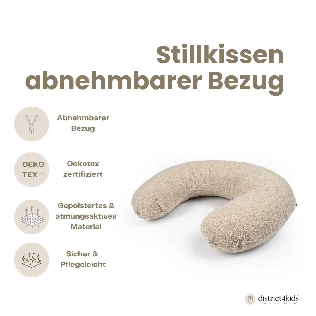 Stillkissen U-Form Teddystoff Bouclé abnehmbaren Bezug – ergonomisch, Oeko-Tex, Halbmond District for Kids