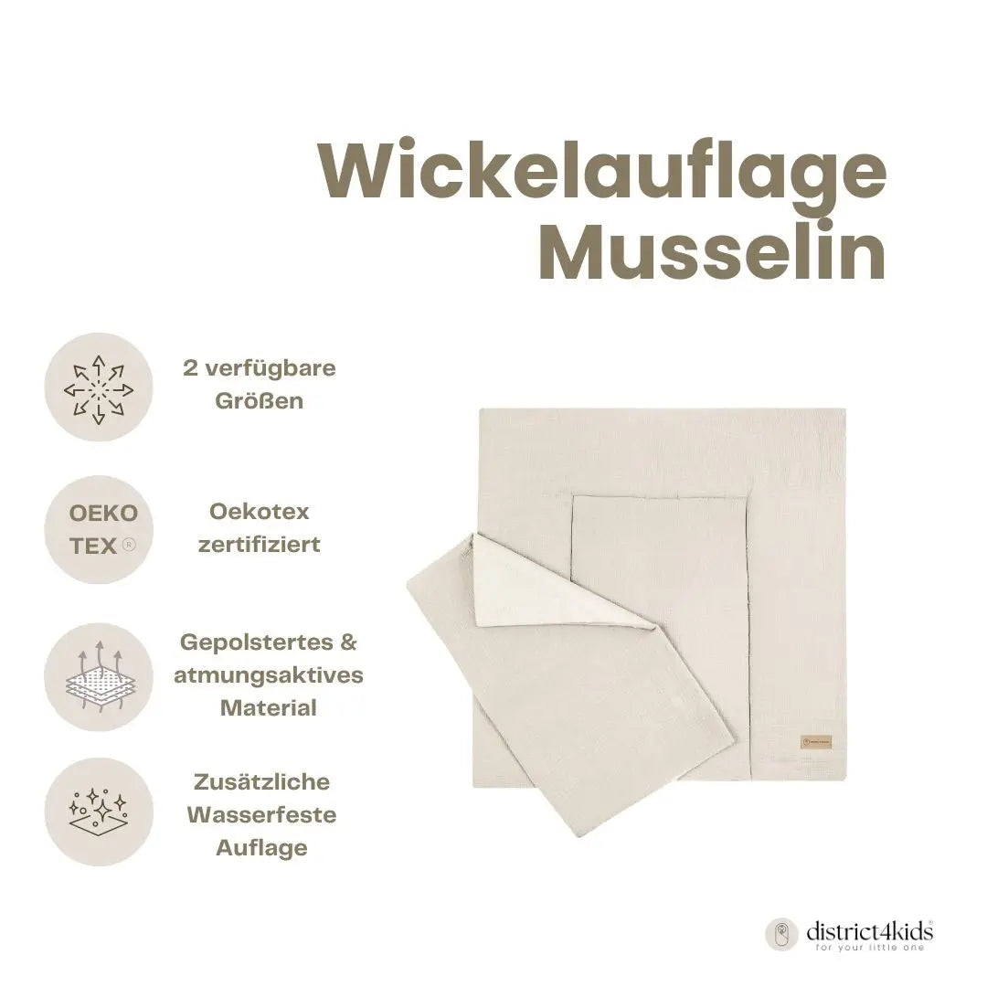 Wickelauflage Musselin mit Unterlage – natürlich & kuschelig für dein Baby District for Kids