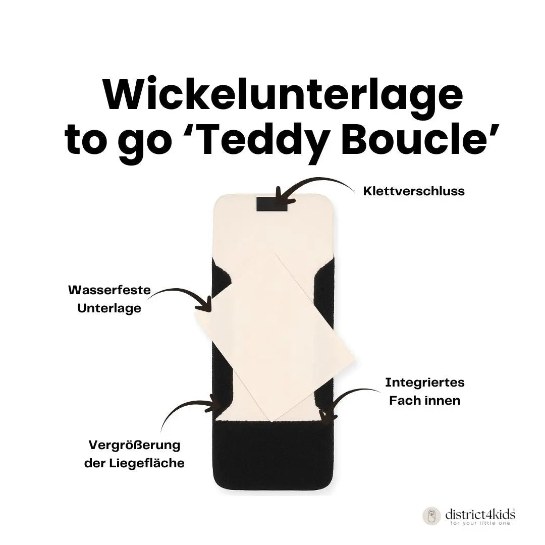 Wickelunterlage Teddystoff Bouclé – Windeltasche für unterwegs District for Kids