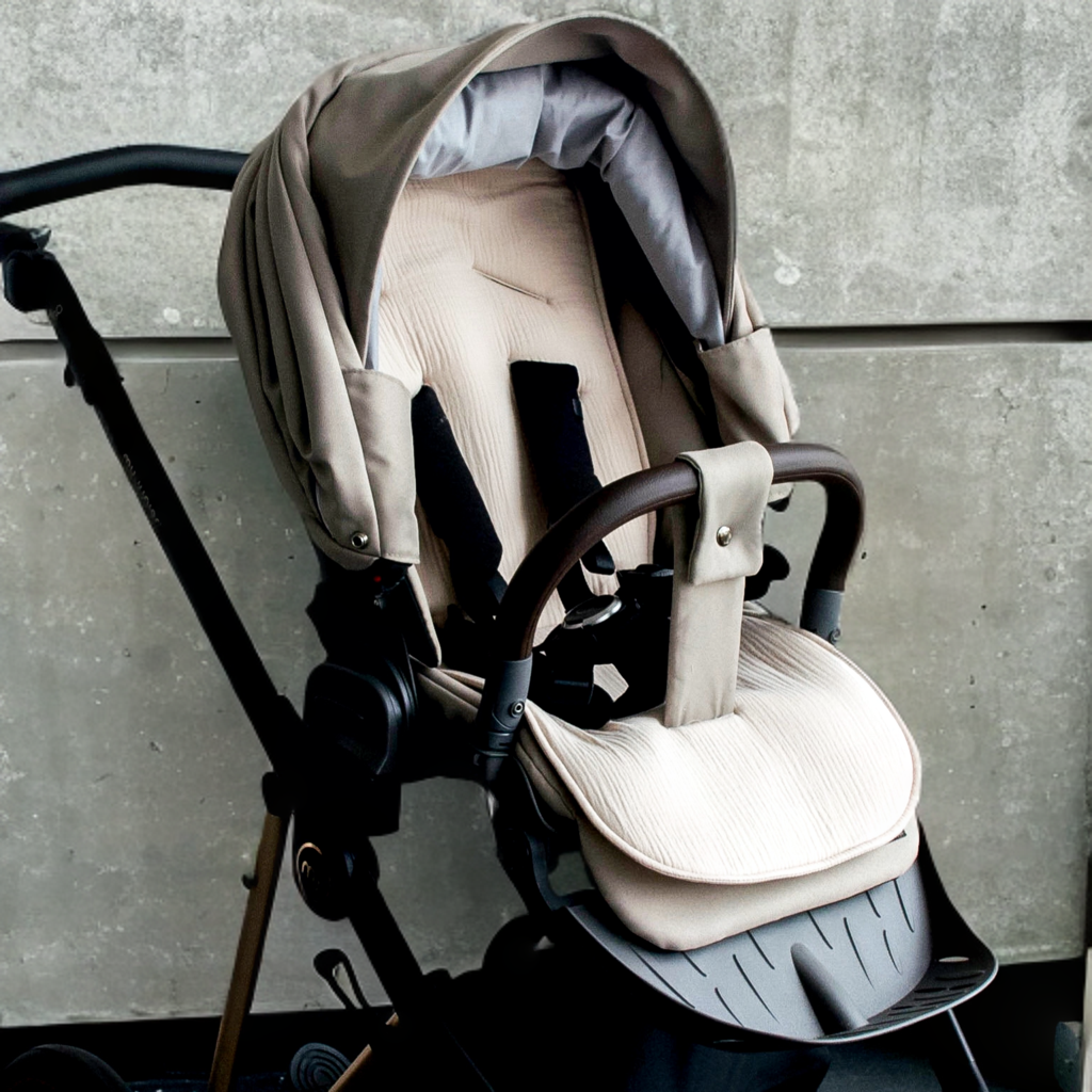 Sitzauflage Universal für den Kinderwagen Musselin - Baumwolle-Einschlagdecke Autoschale-District for Kids-Beige-District for Kids