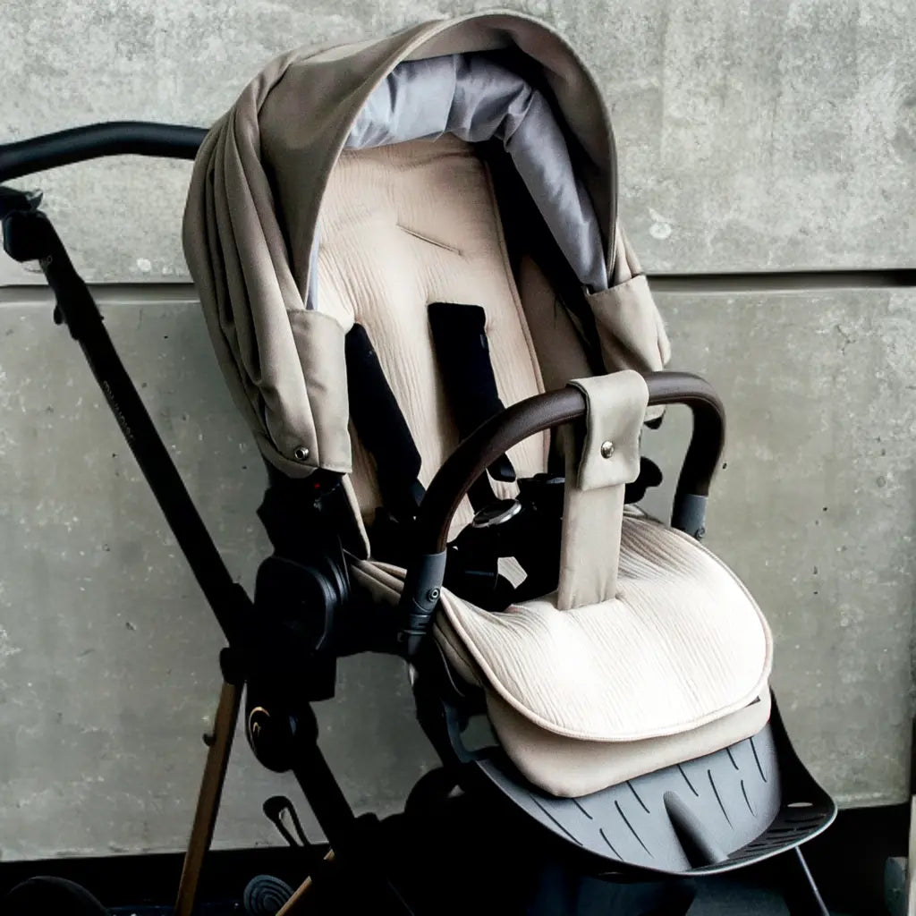 Sitzauflage Universal für den Kinderwagen Musselin - Baumwolle-Einschlagdecke Autoschale-District for Kids-Beige-District for Kids
