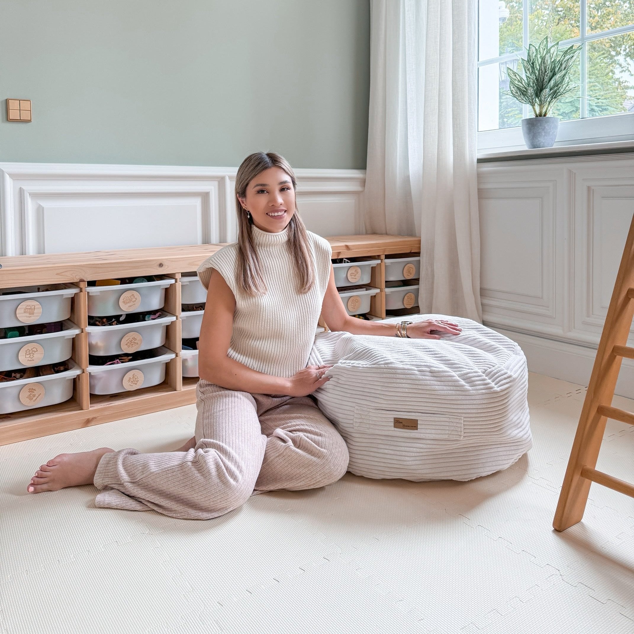 Sitzsack Cord zur Aufbewahrung von Stofftieren | Hide and Seat by Kisu-Sitzsack-District for Kids-Creme-District for Kids