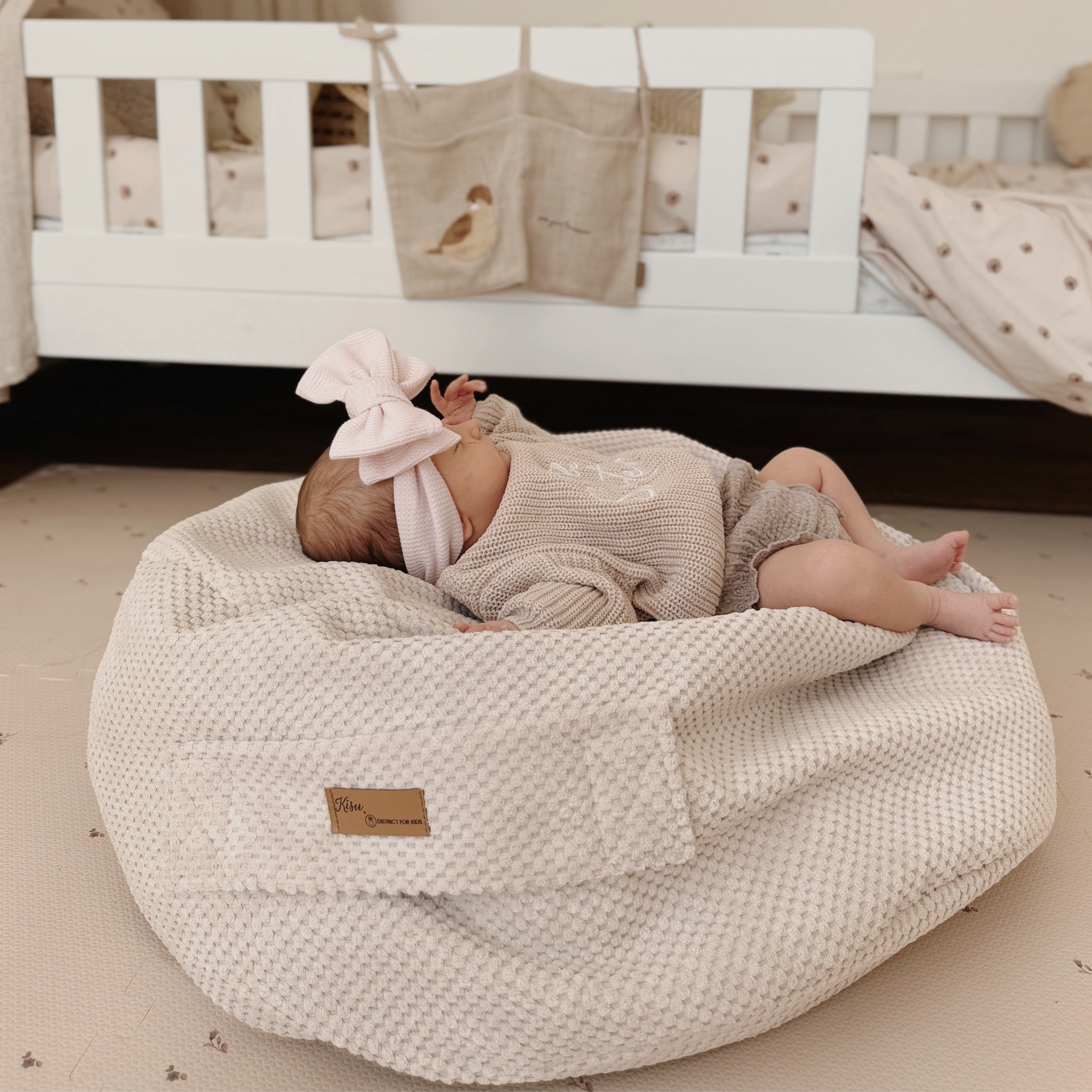 Sitzsack Waffelpique Premium zur Aufbewahrung von Stofftieren | Hide and Seat by Kisu-Sitzsack-District for Kids-Beige-District for Kids