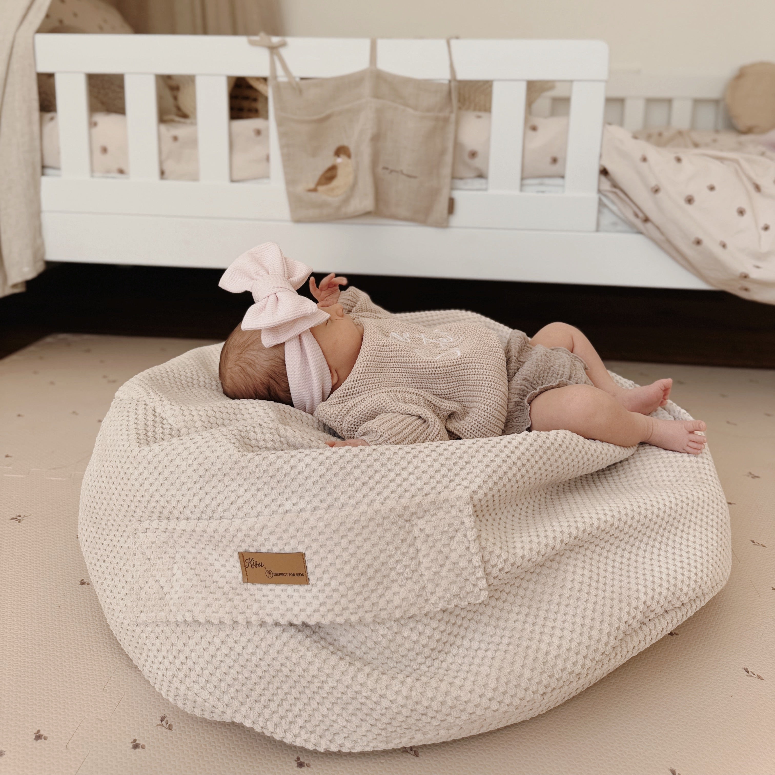 Sitzsack Waffelpique Premium zur Aufbewahrung von Stofftieren | Hide and Seat by Kisu-Sitzsack-District for Kids-Beige-District for Kids