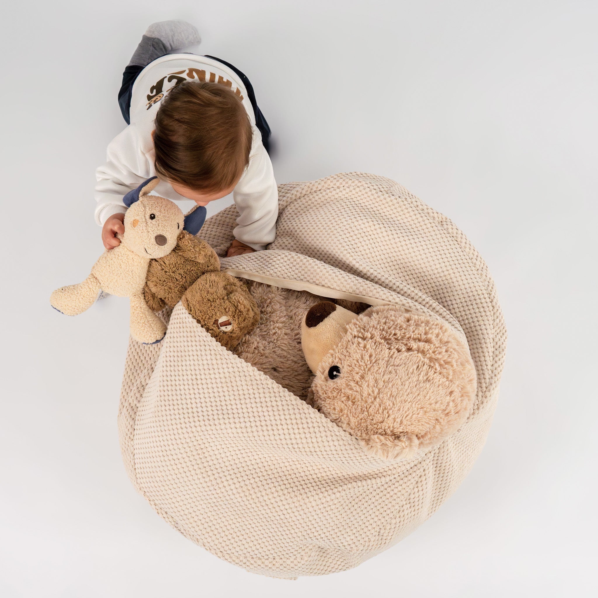 Sitzsack Waffelpique Premium zur Aufbewahrung von Stofftieren | Hide and Seat by Kisu-Sitzsack-District for Kids-Beige-District for Kids