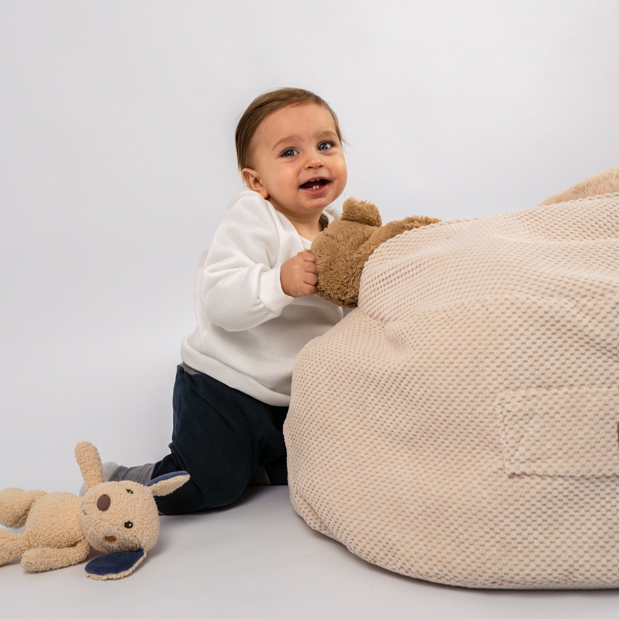 Sitzsack Waffelpique Premium zur Aufbewahrung von Stofftieren | Hide and Seat by Kisu-Sitzsack-District for Kids-Beige-District for Kids