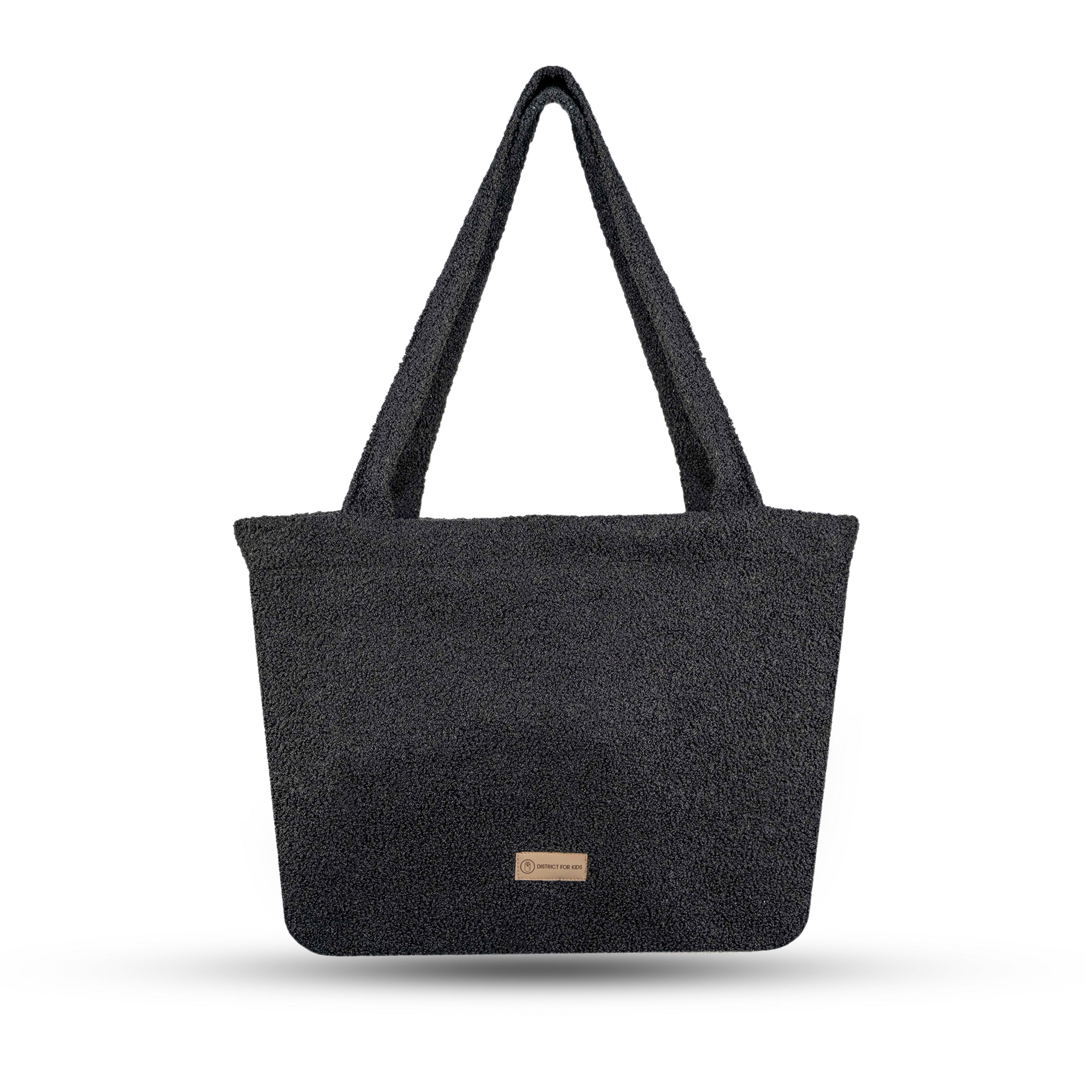 Shopper Mom Bag Boucle Teddystoff- Ideal für den Alltag Kinderwagen Cross Shoulder - Schwarz - Wickeltasche