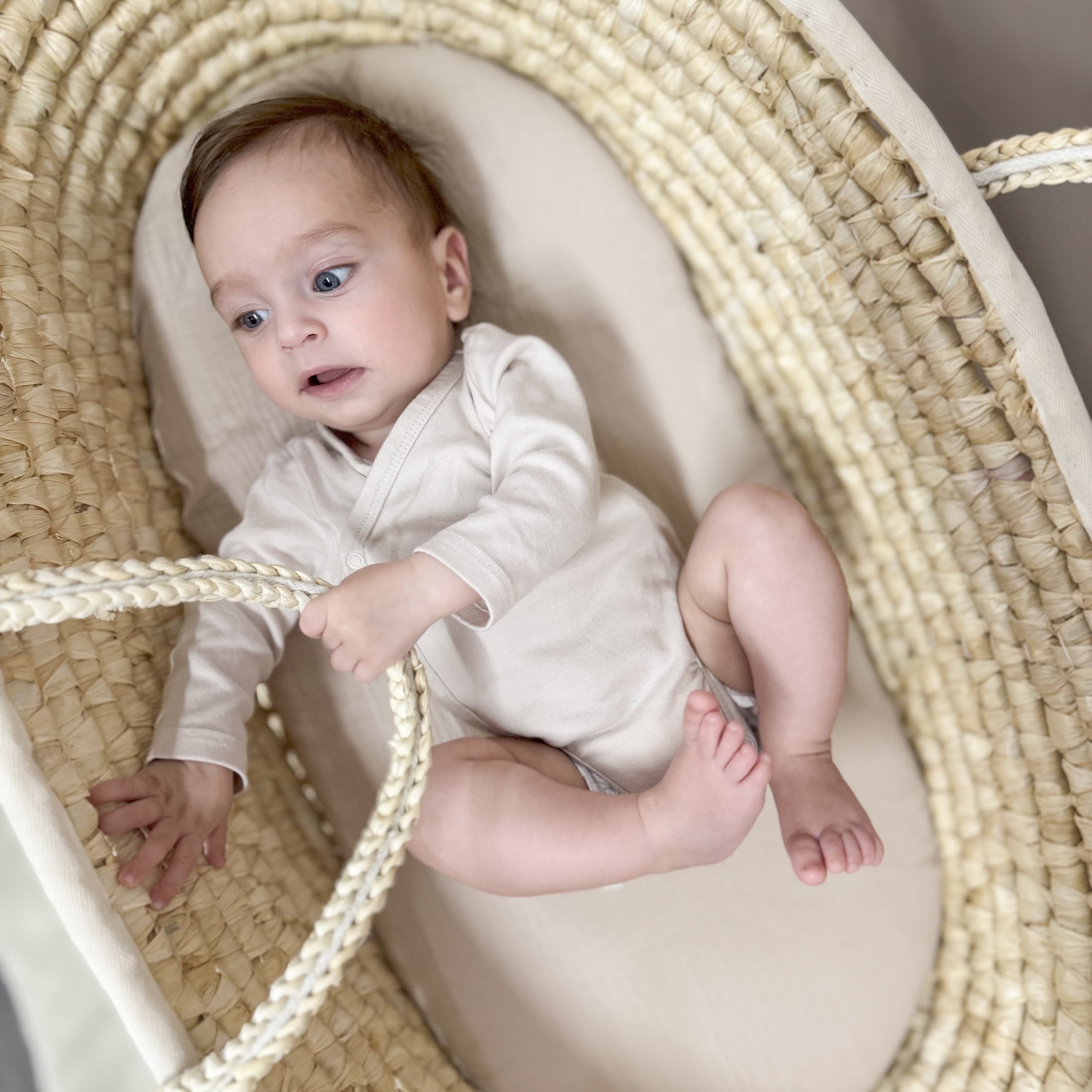 Spannbetttuch Musselin für Moseskorb, Babywanne oder Wiege-Bettlaken-District for Kids-Beige-40x80 cm-District for Kids