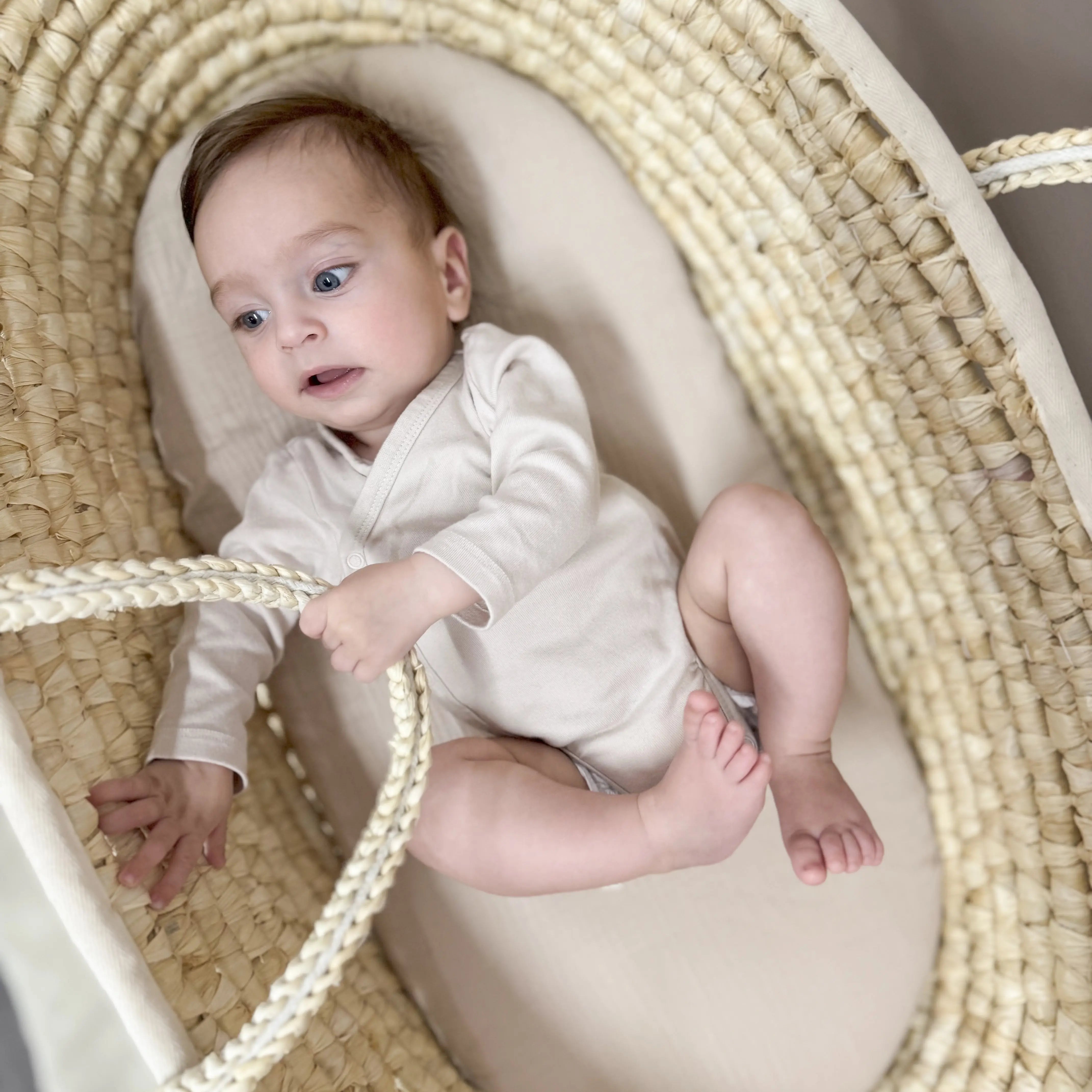 Spannbetttuch Musselin für Moseskorb, Babywanne oder Wiege-Bettlaken-District for Kids-Beige-40x80 cm-District for Kids