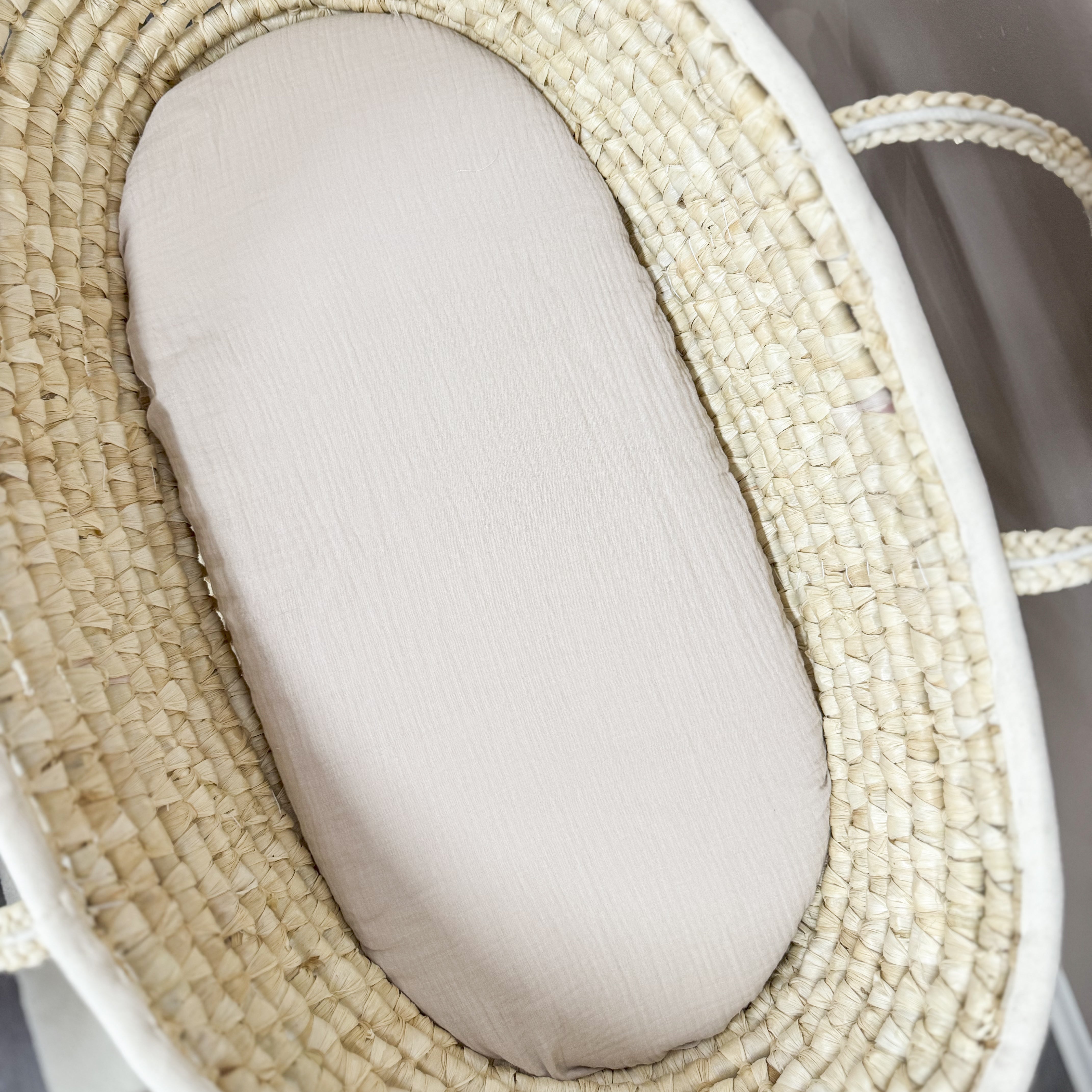 Spannbetttuch Musselin für Moseskorb, Babywanne oder Wiege-Bettlaken-District for Kids-Beige-40x80 cm-District for Kids